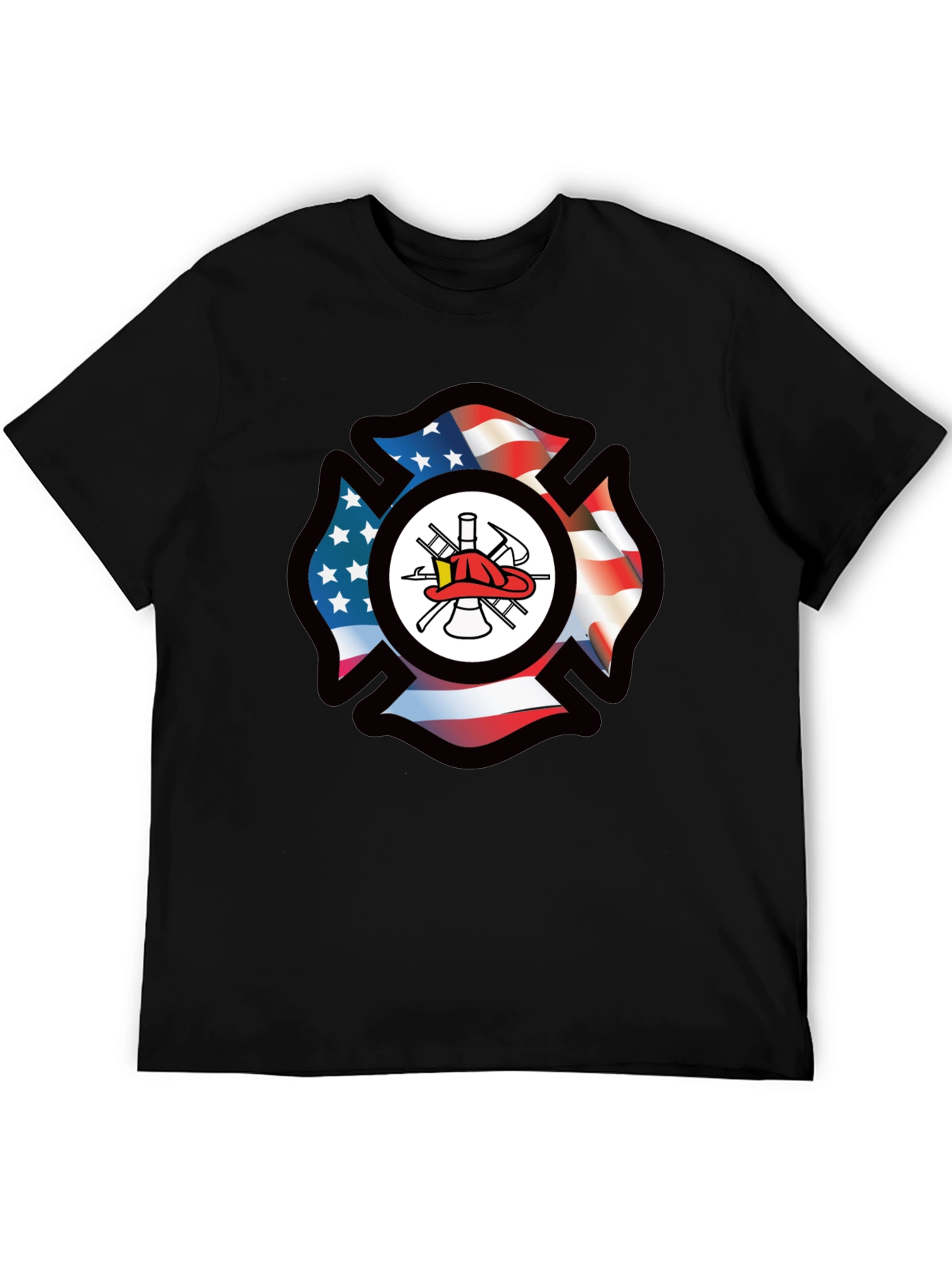 Firefighter American Flag Maltese Cross Graphic Tee