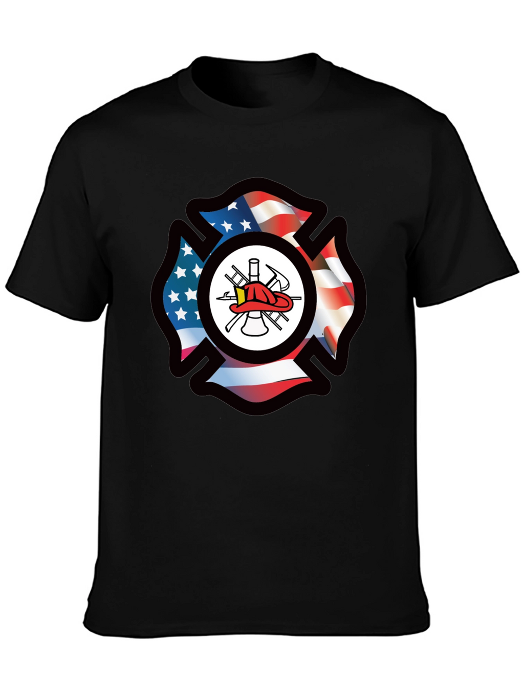 Firefighter American Flag Maltese Cross Graphic Tee