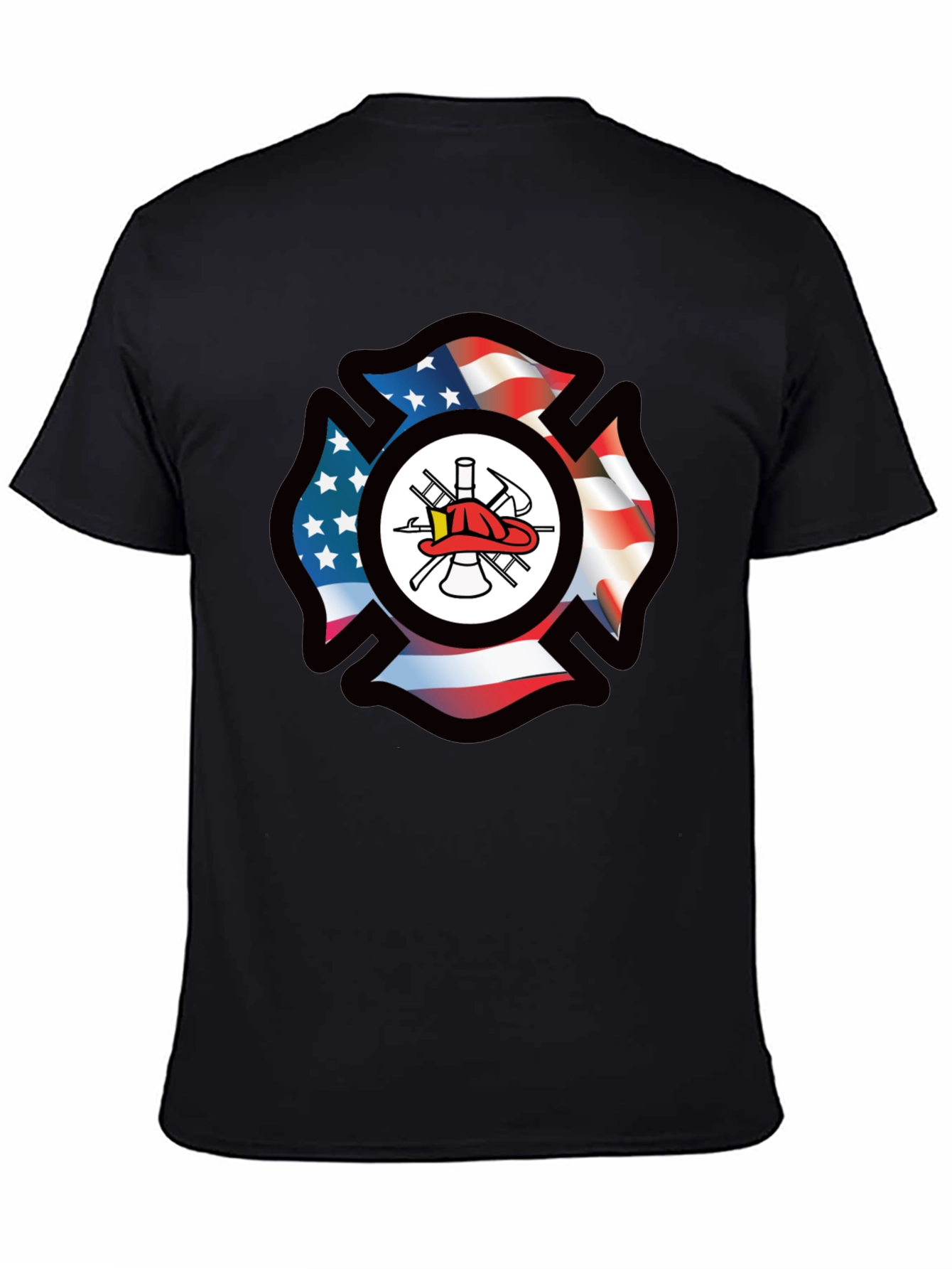 Firefighter American Flag Maltese Cross Graphic Tee
