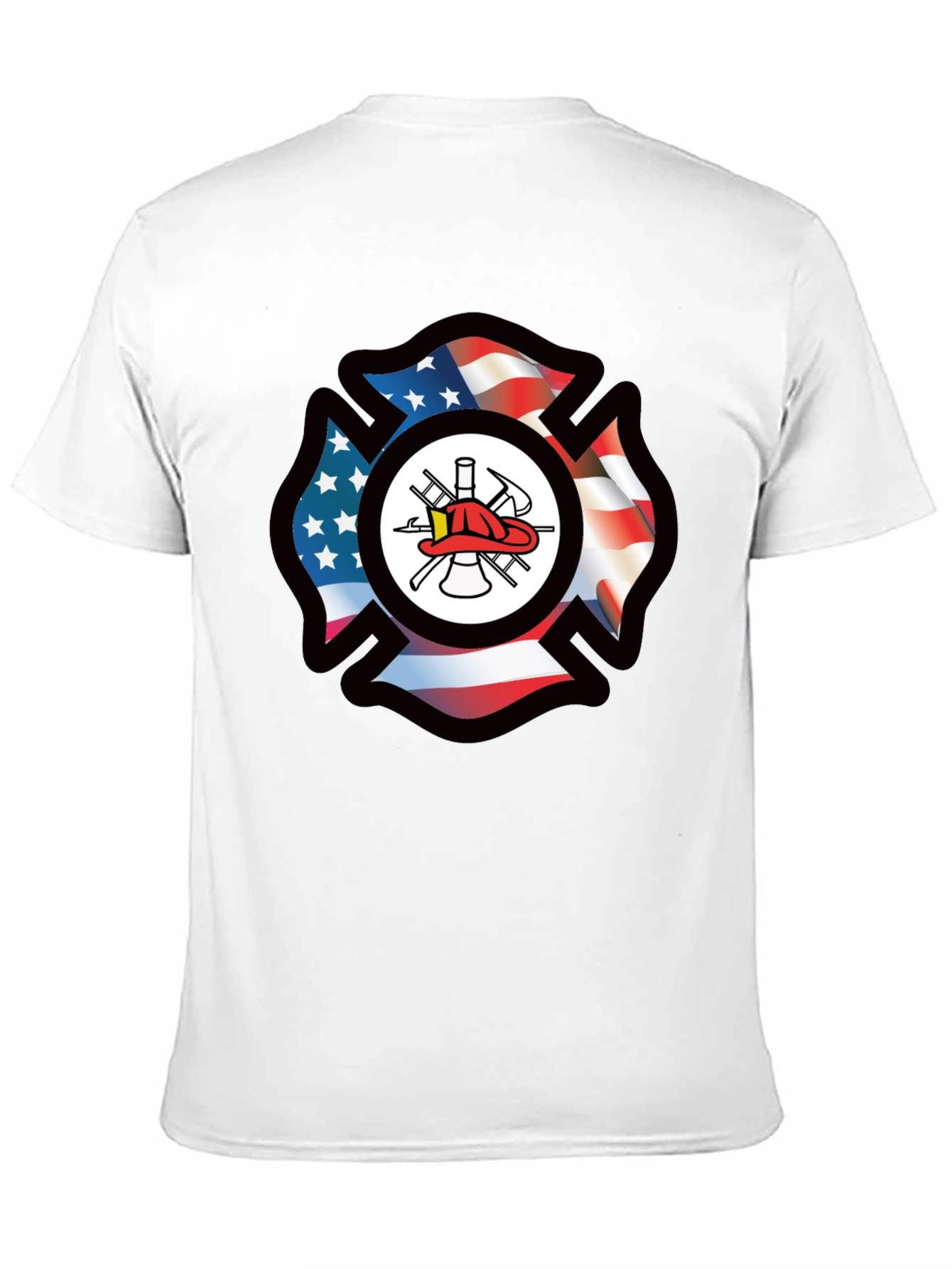Firefighter American Flag Maltese Cross Graphic Tee