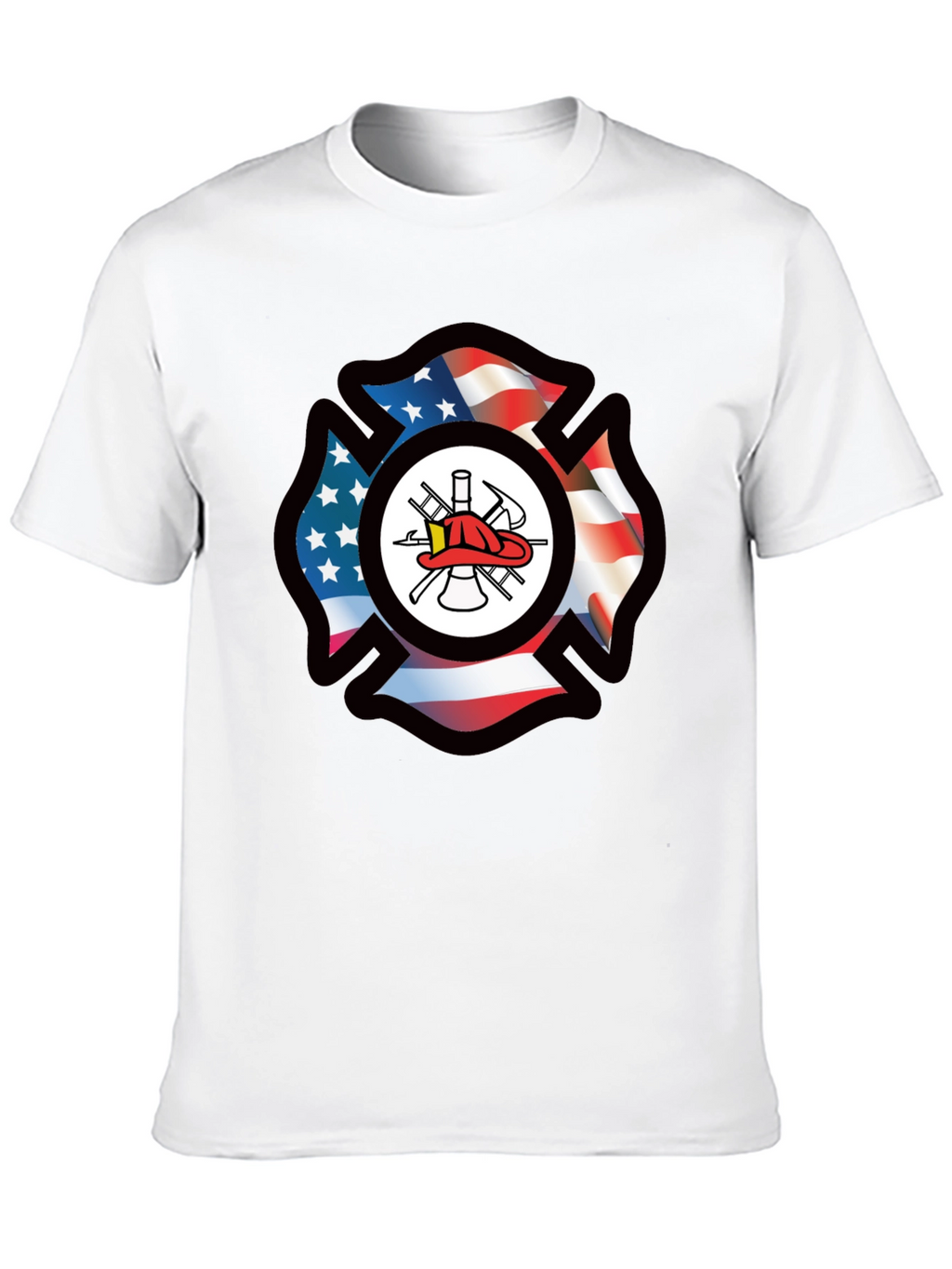 Firefighter American Flag Maltese Cross Graphic Tee