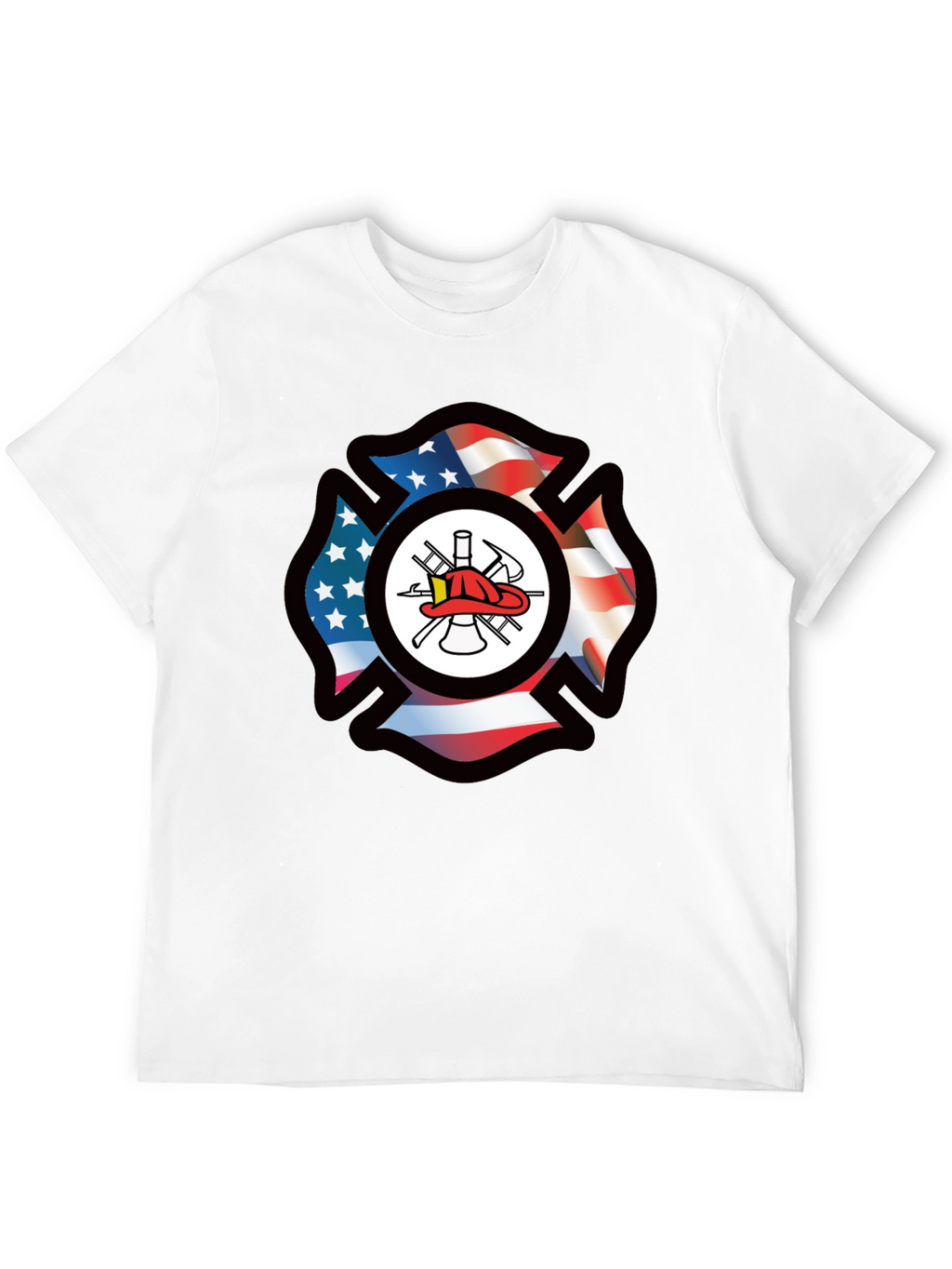 Firefighter American Flag Maltese Cross Graphic Tee
