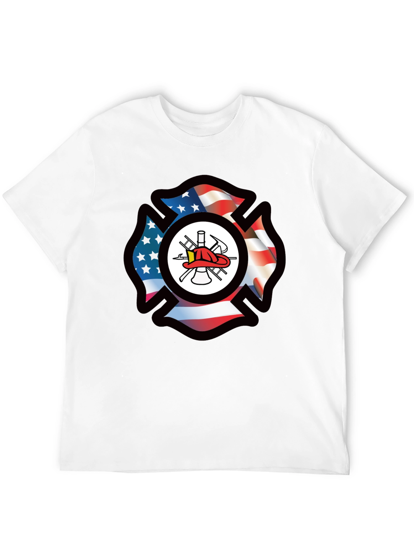 Firefighter American Flag Maltese Cross Graphic Tee