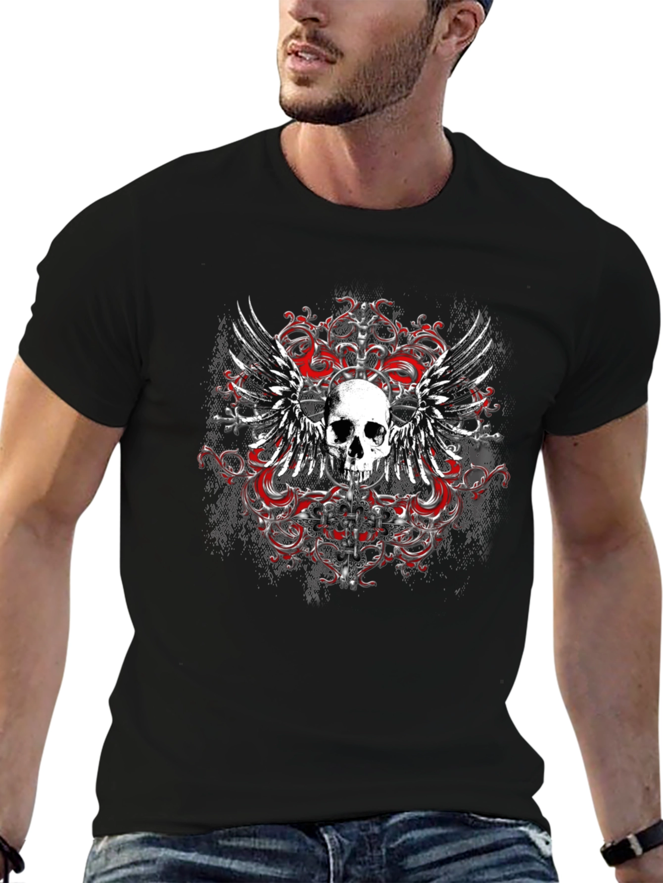 Skull Wings Graphic T-Shirt - Edgy Style