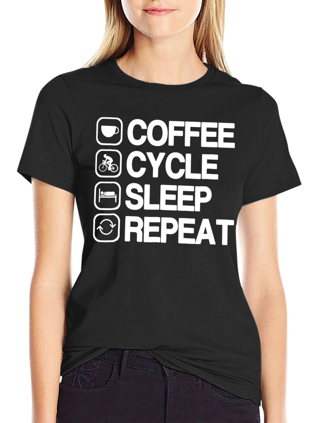 Coffee Cycle Sleep Repeat T-Shirt - Black