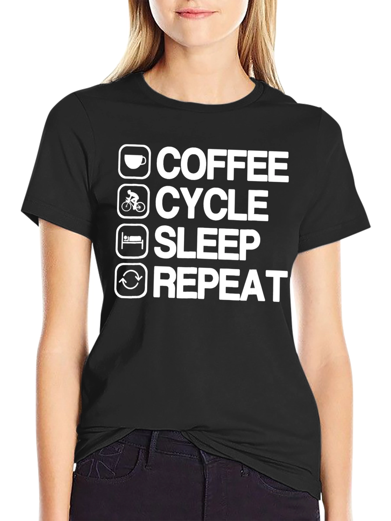 Coffee Cycle Sleep Repeat T-Shirt - Black