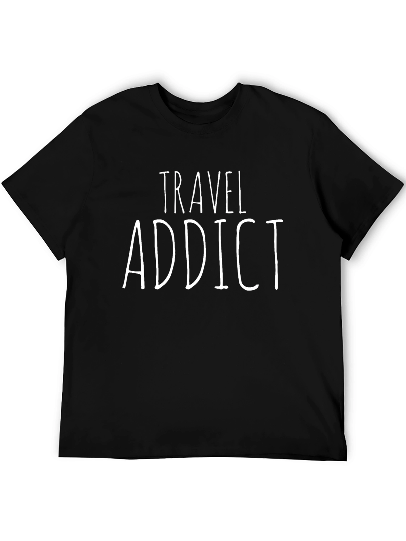 Travel Addict T-Shirt - Black Crew Neck Tee