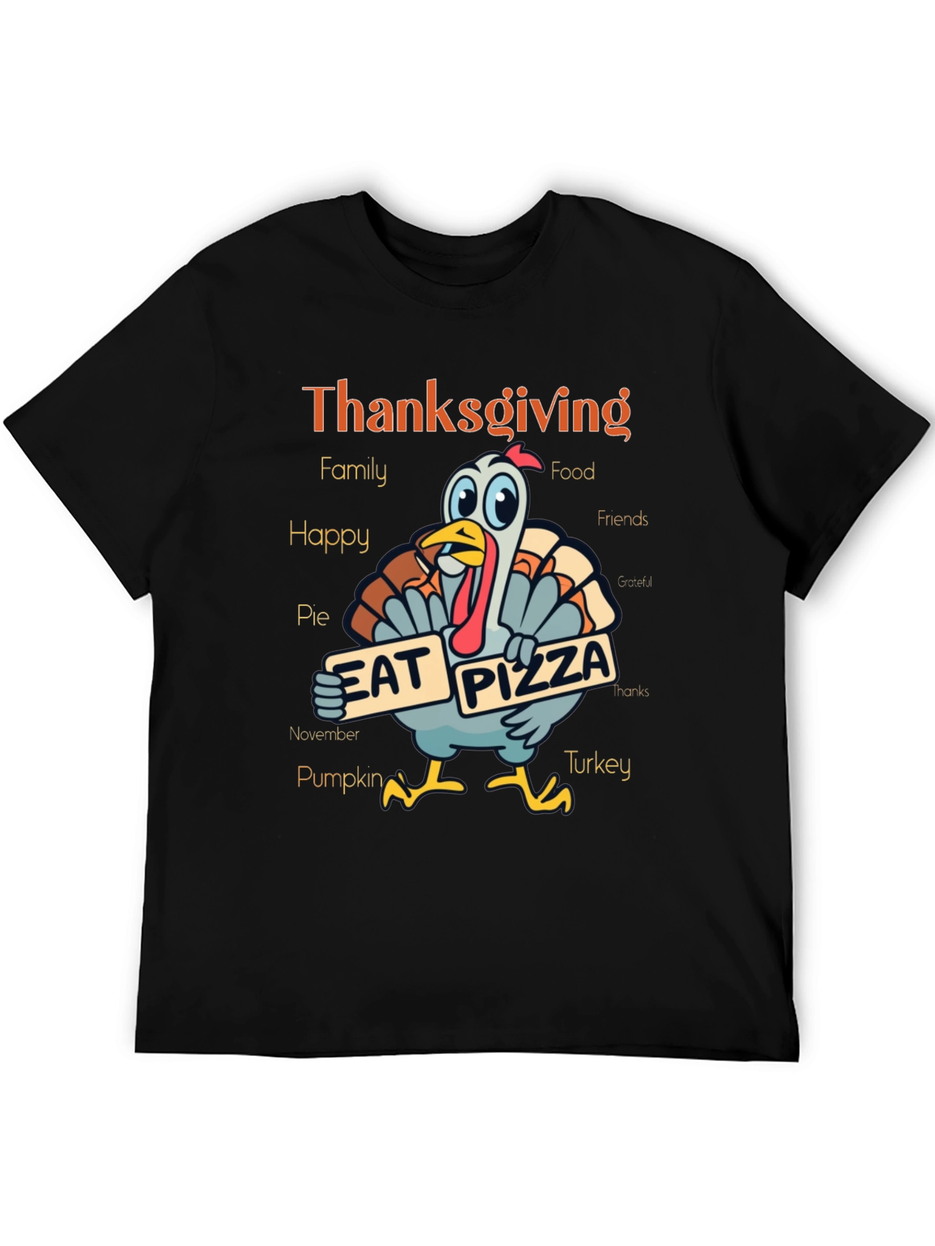 Thanksgiving Turkey Eat Pizza Graphic T-Shirt