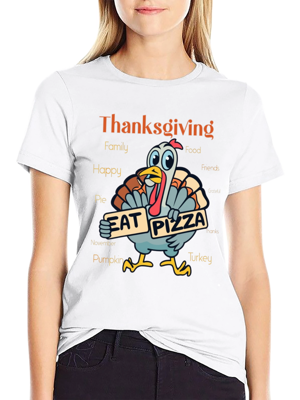 Thanksgiving Turkey Eat Pizza Graphic T-Shirt