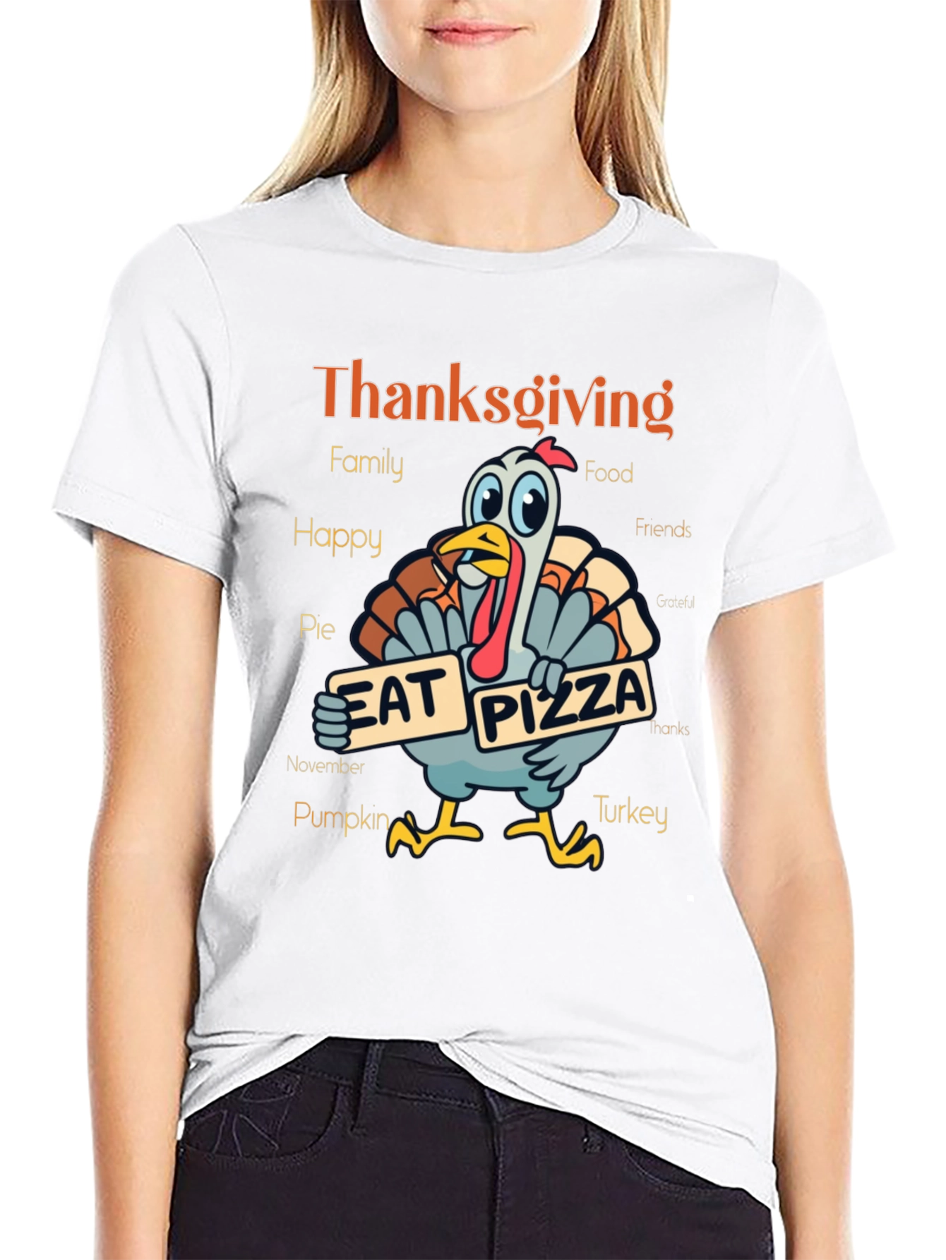 Thanksgiving Turkey Eat Pizza Graphic T-Shirt
