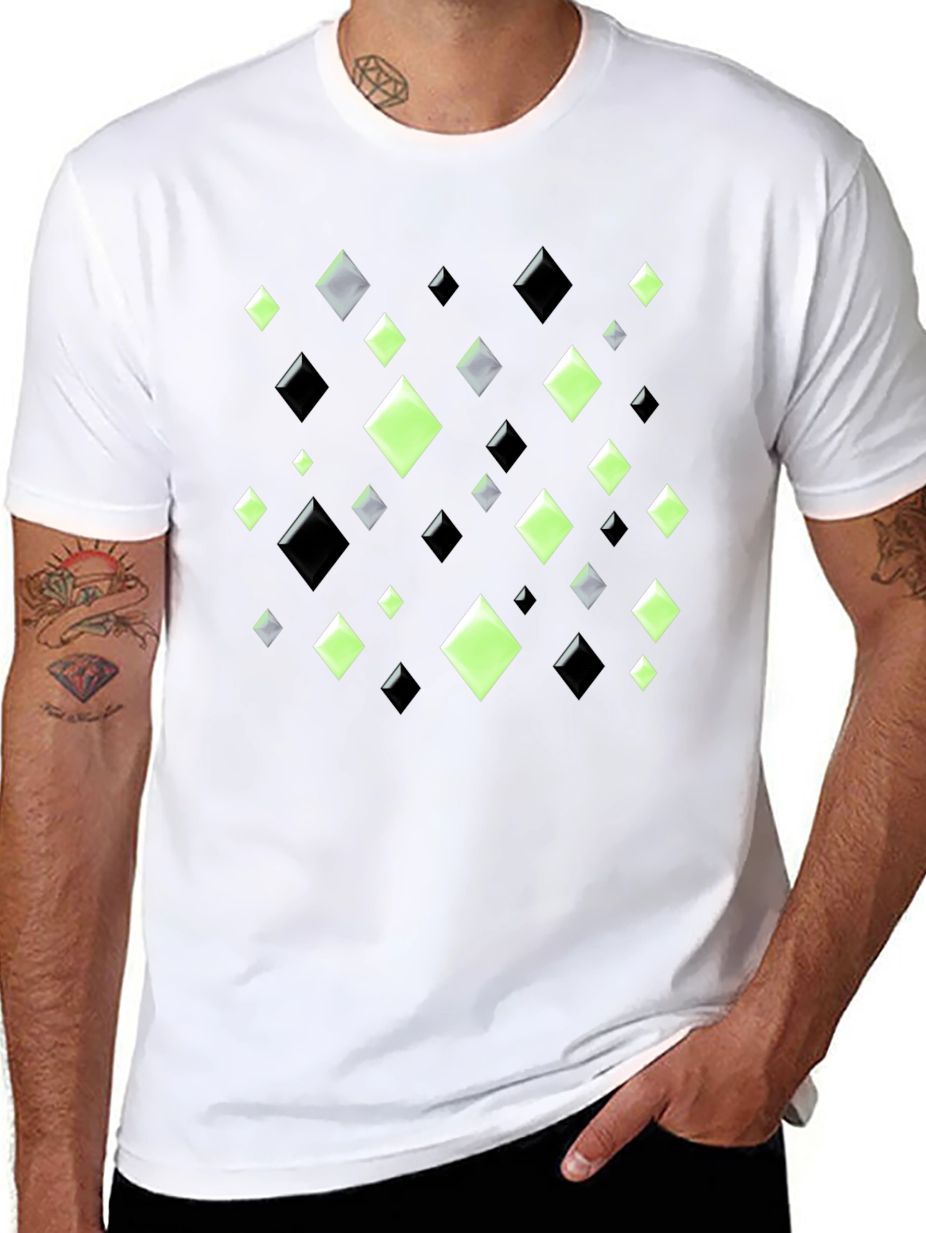 Geometric Diamond Pattern Black T-Shirt