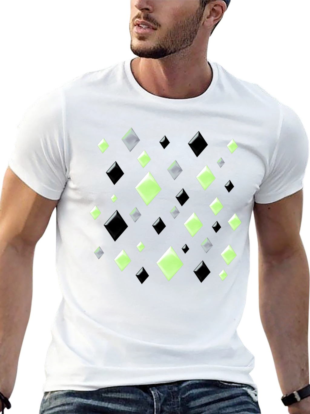 Geometric Diamond Pattern Black T-Shirt