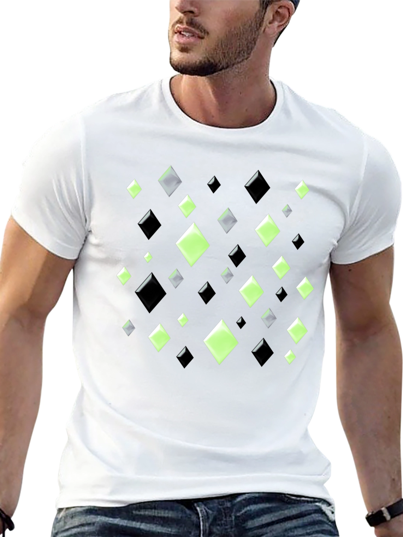 Geometric Diamond Pattern Black T-Shirt