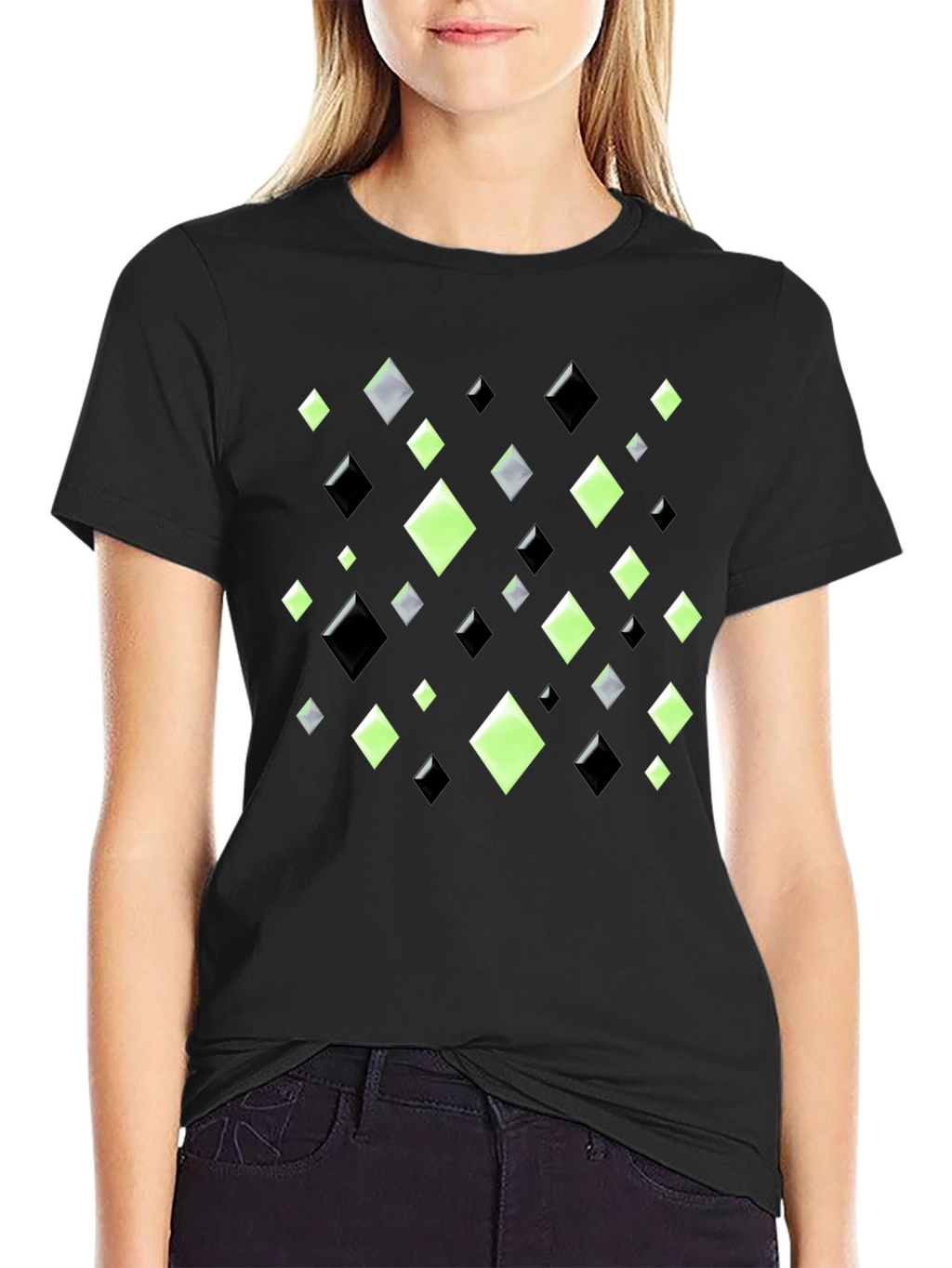 Geometric Diamond Pattern Black T-Shirt