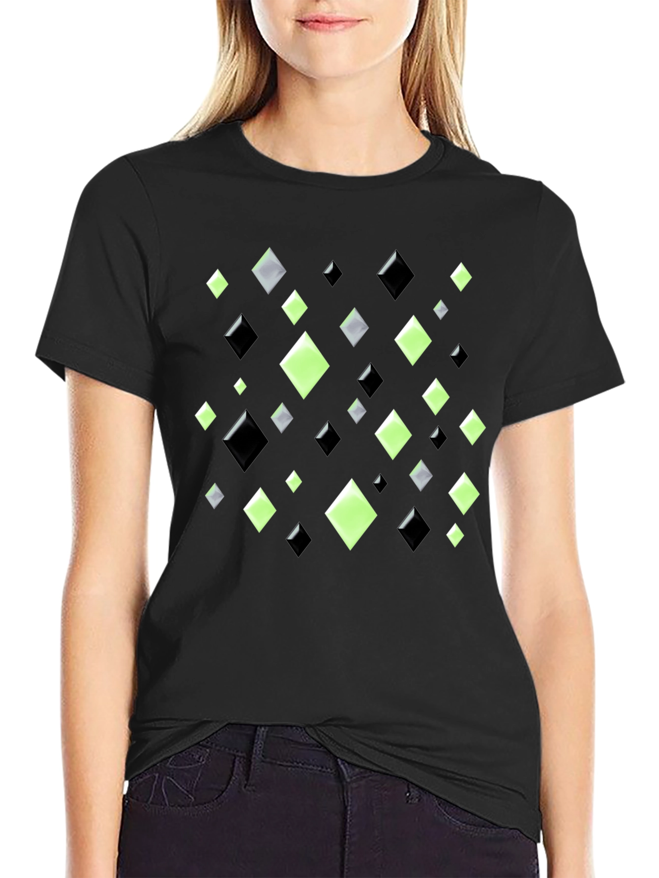 Geometric Diamond Pattern Black T-Shirt
