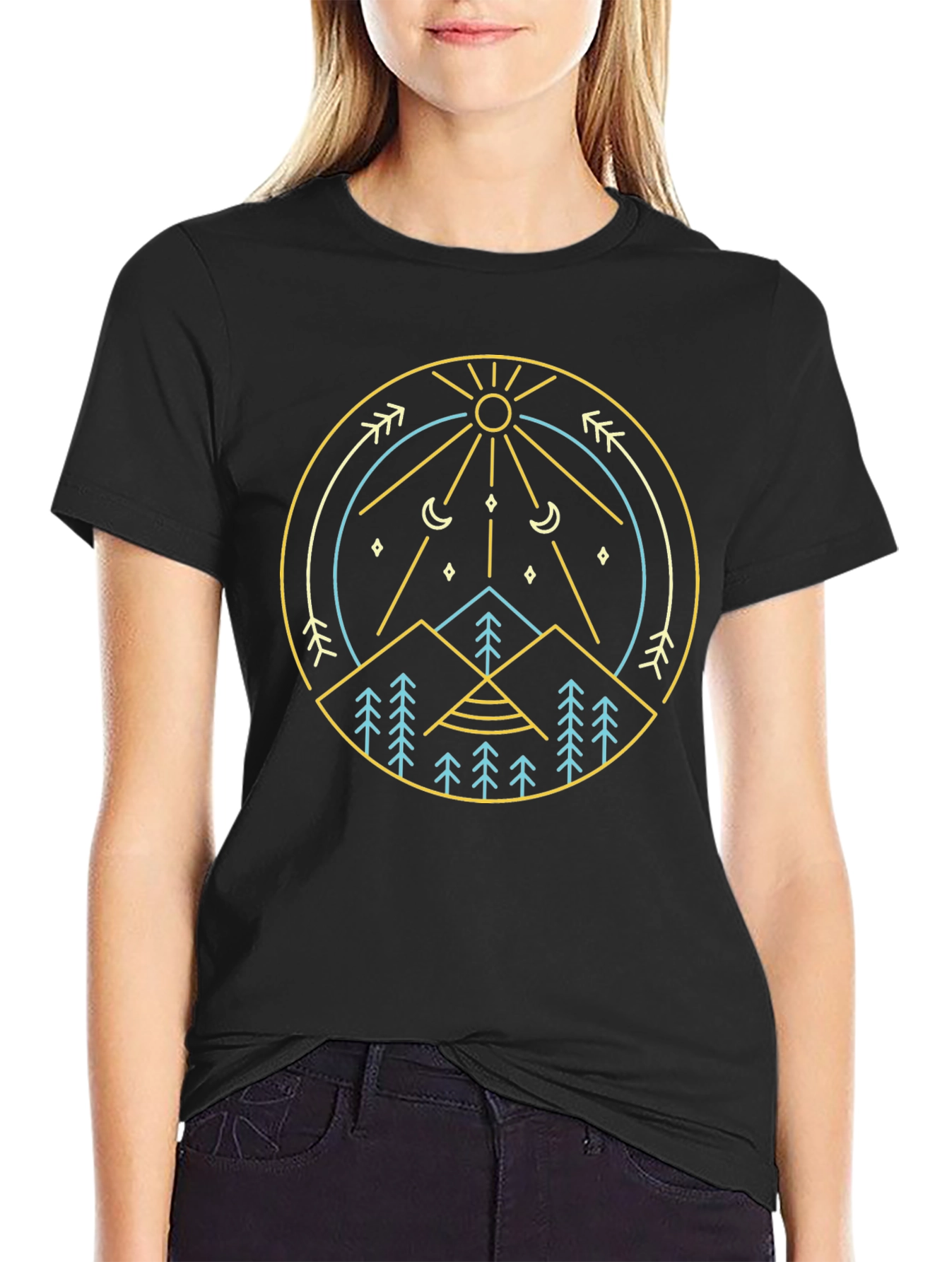 Geometric Nature Graphic Tee - Mountain Sun Design