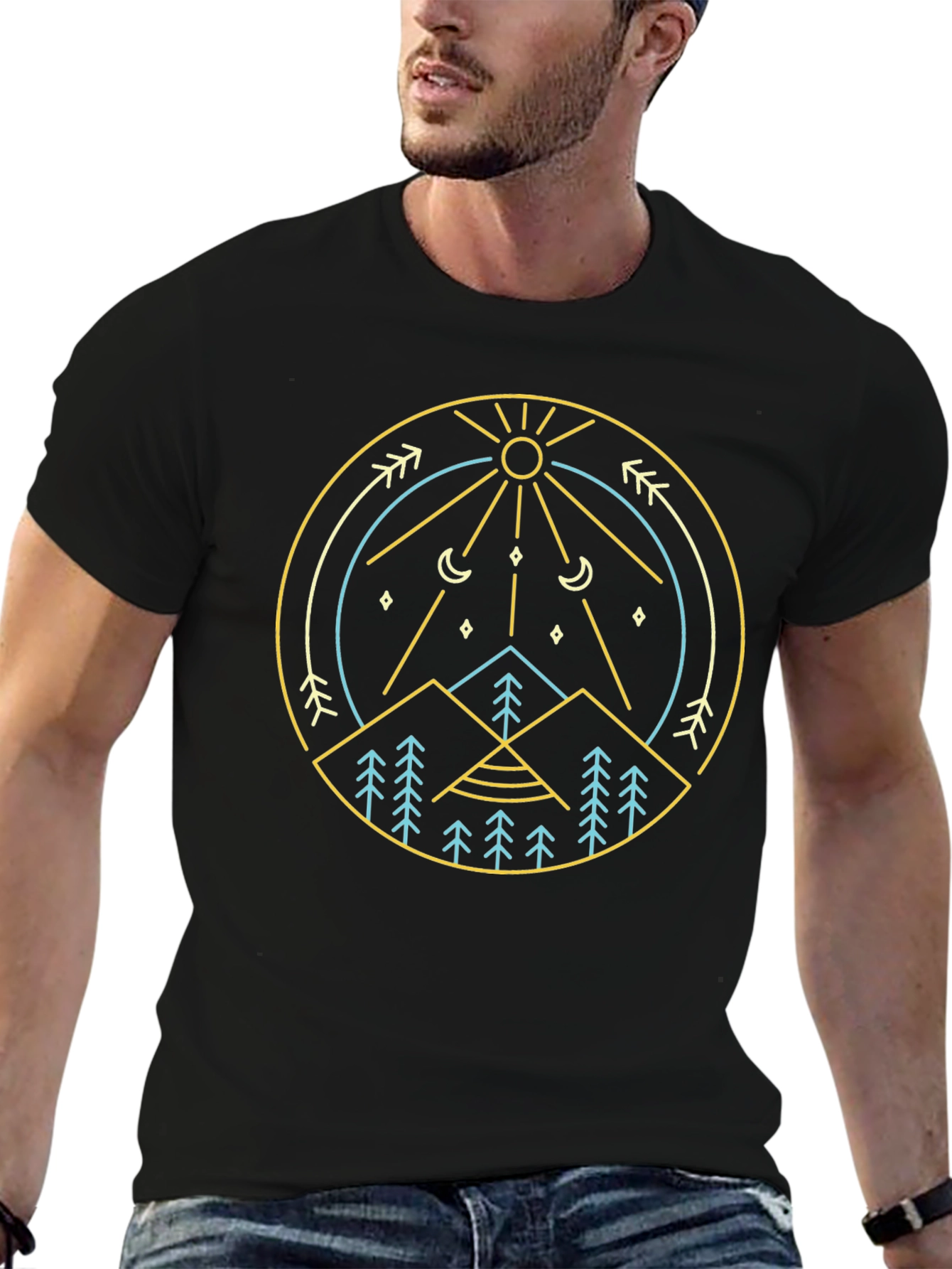 Geometric Nature Graphic Tee - Mountain Sun Design