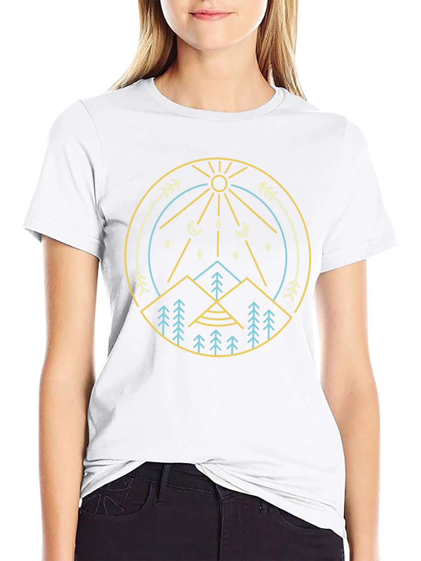 Geometric Nature Graphic Tee - Mountain Sun Design