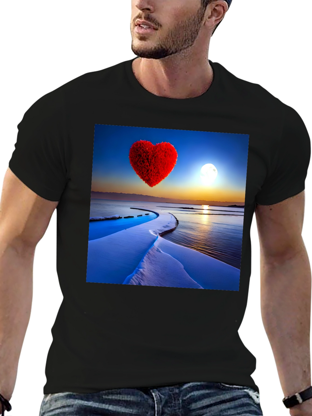 Heart Landscape Graphic Tee - Black Casual Shirt