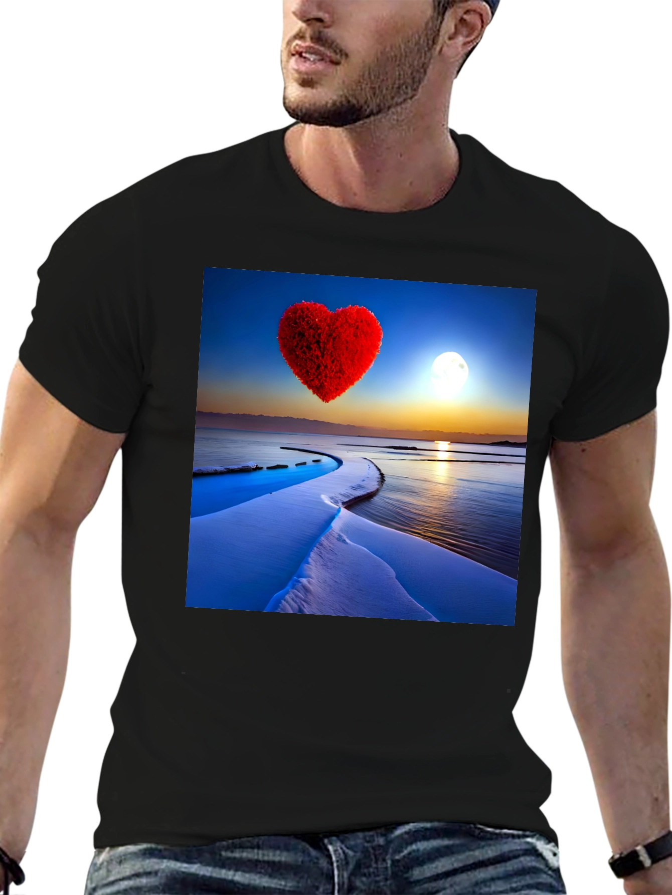 Heart Landscape Graphic Tee - Black Casual Shirt