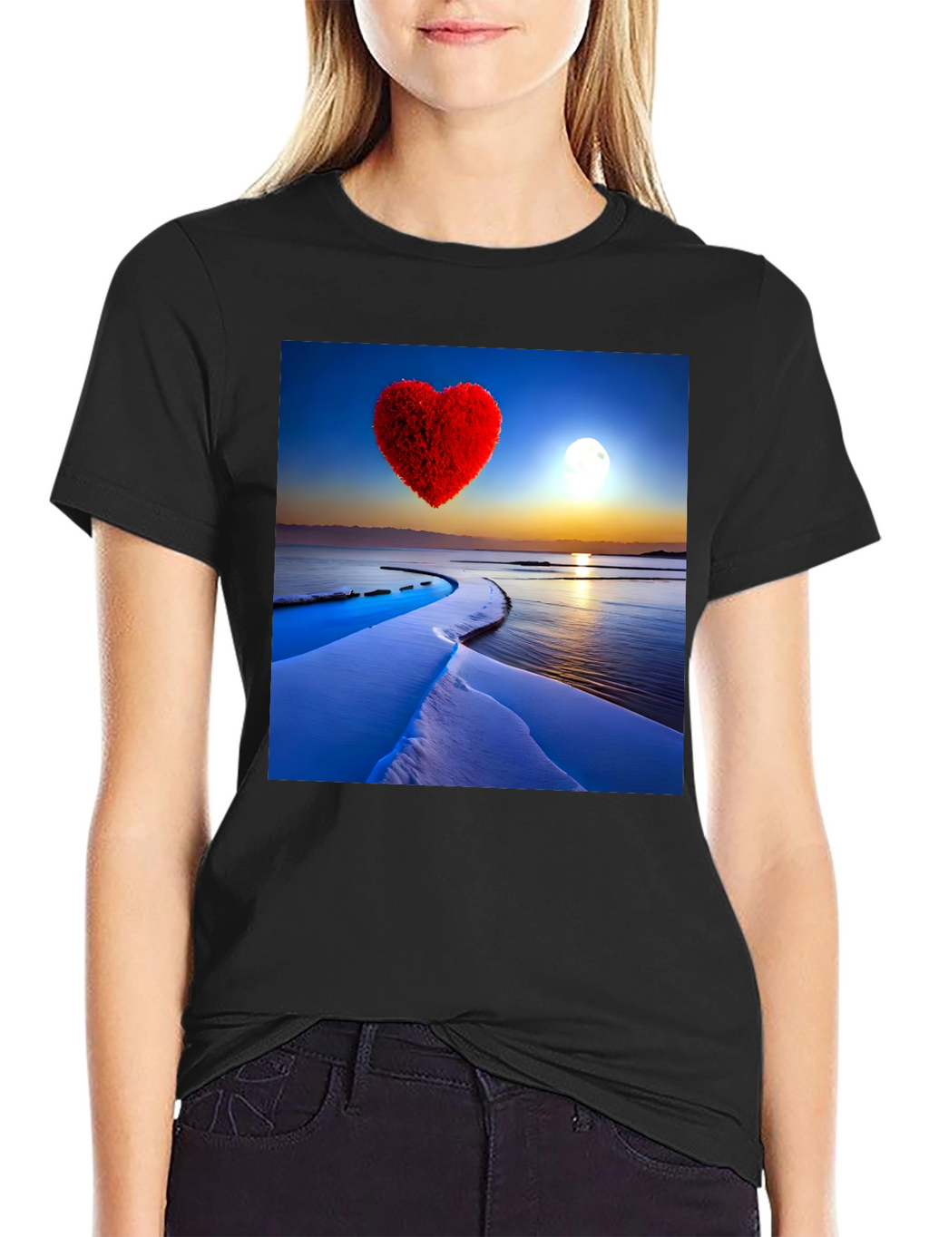 Heart Landscape Graphic Tee - Black Casual Shirt