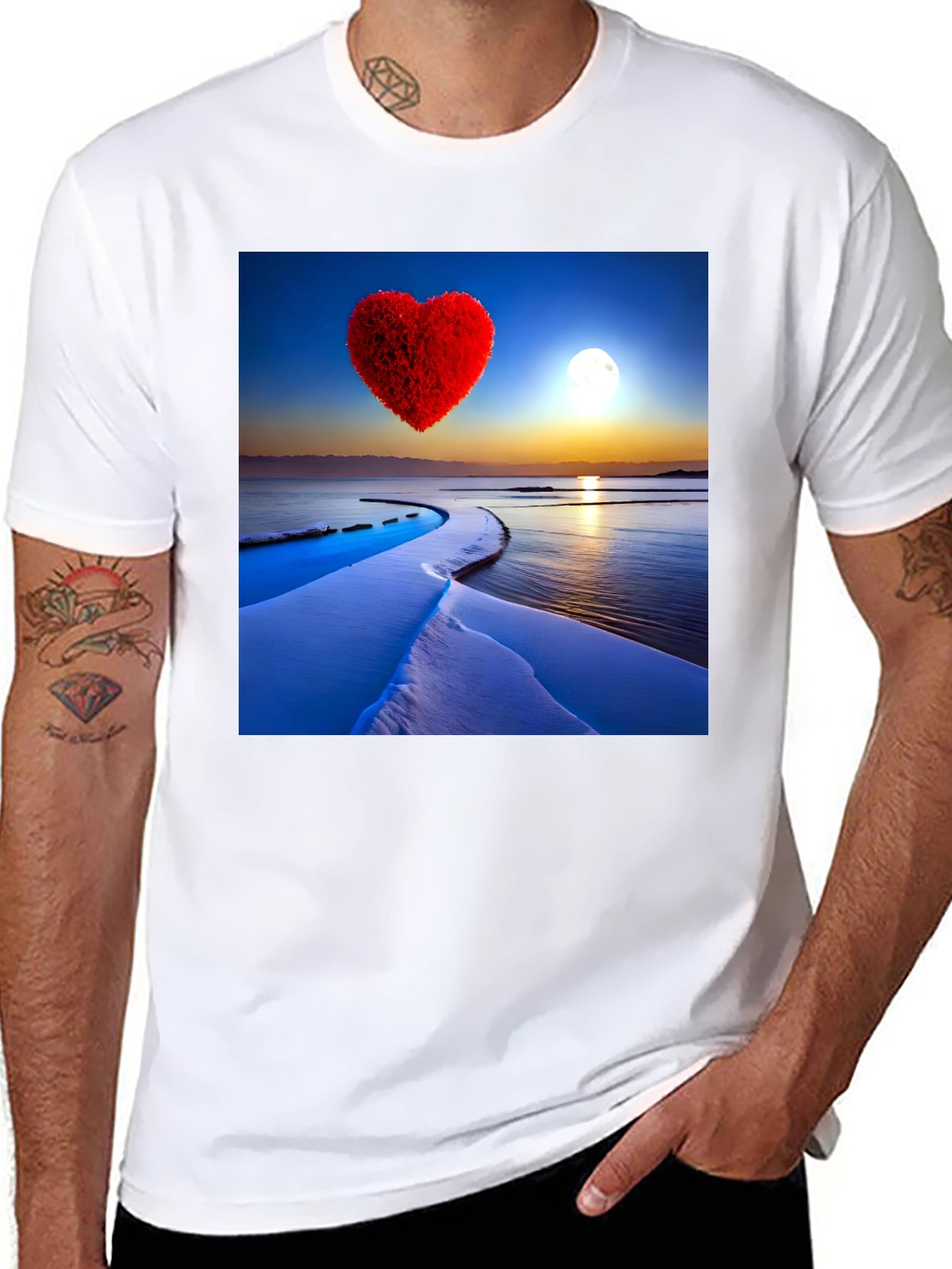Heart Landscape Graphic Tee - Black Casual Shirt