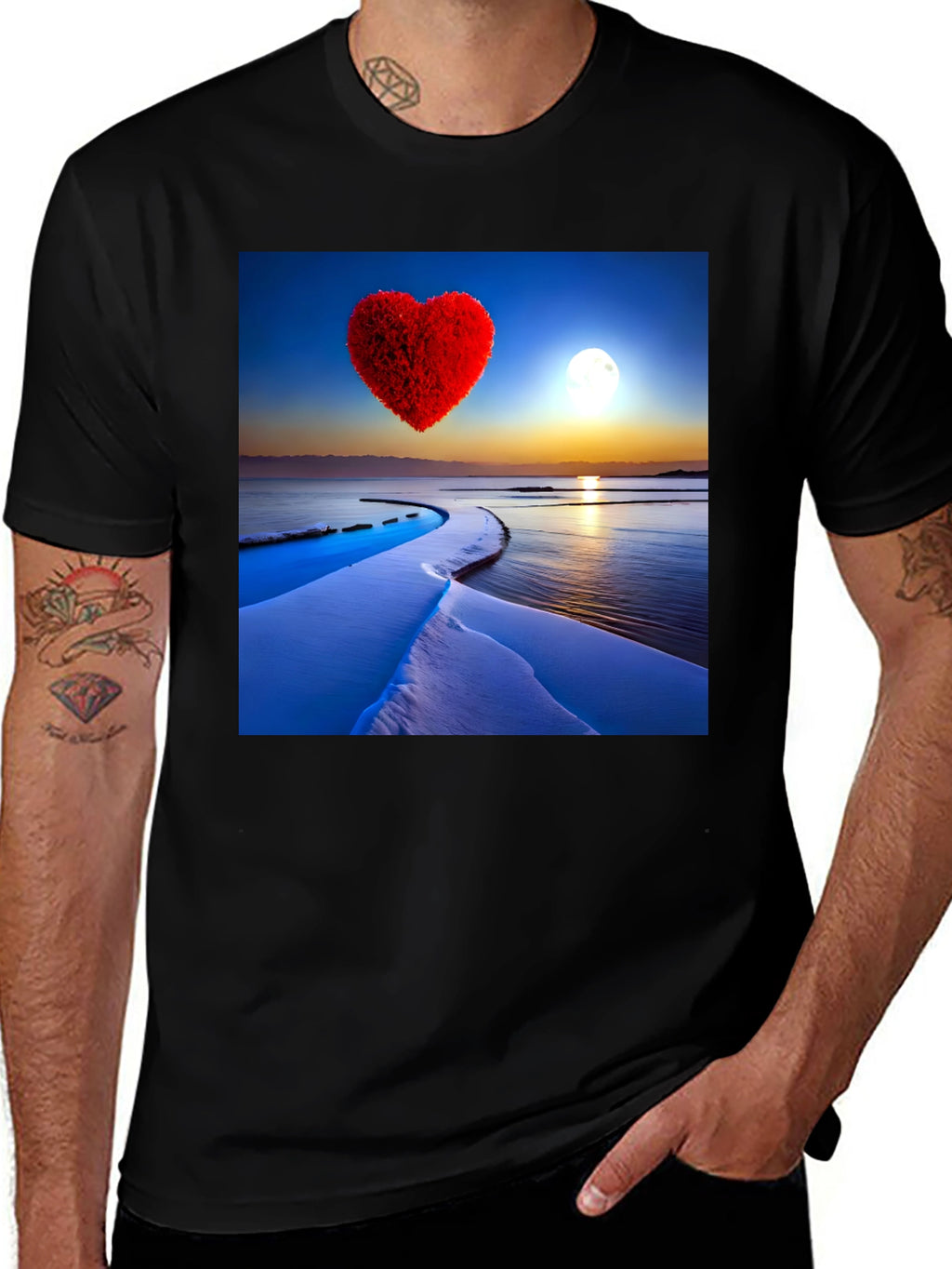 Heart Landscape Graphic Tee - Black Casual Shirt