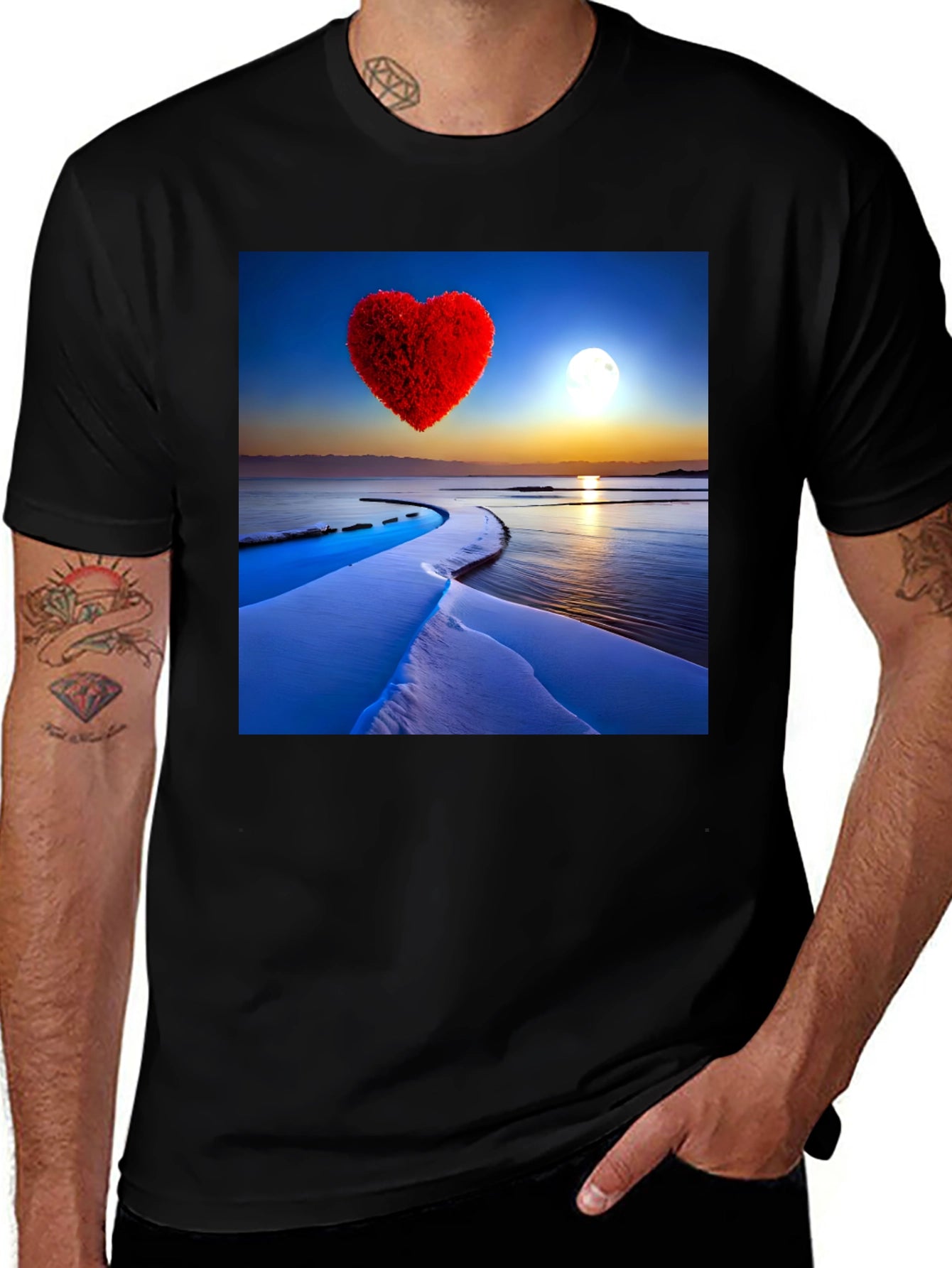 Heart Landscape Graphic Tee - Black Casual Shirt