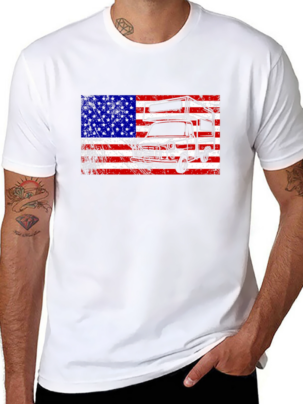 Retro RV American Flag Graphic T-Shirt