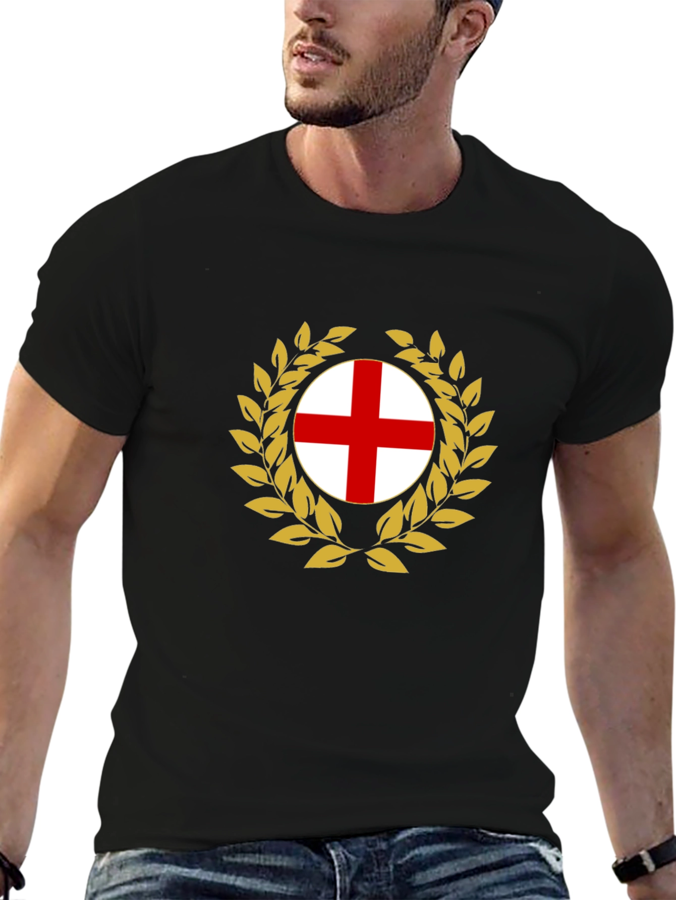 England Flag Wreath Black T-Shirt