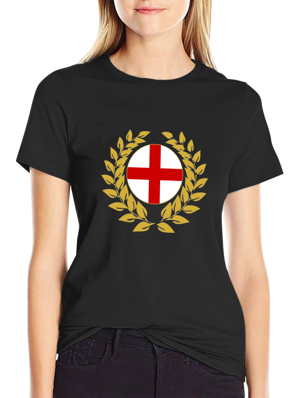 England Flag Wreath Black T-Shirt