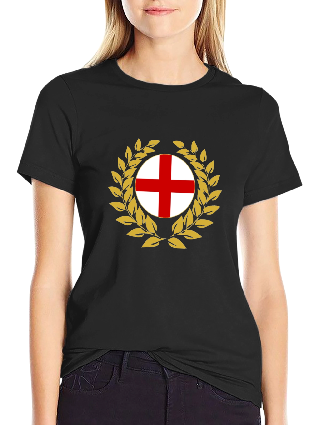 England Flag Wreath Black T-Shirt