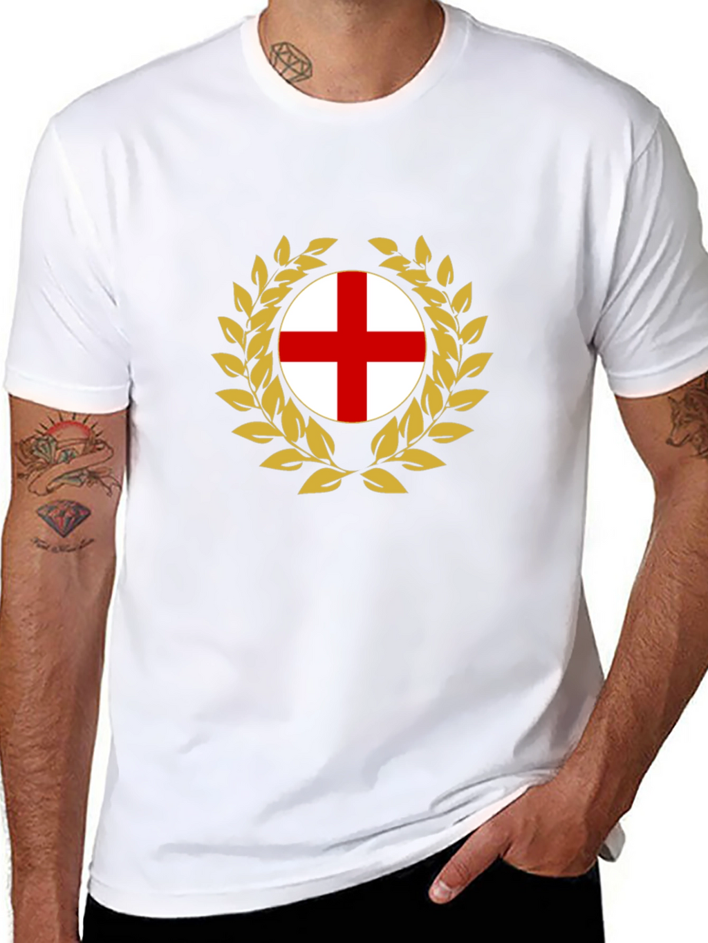 England Flag Wreath Black T-Shirt
