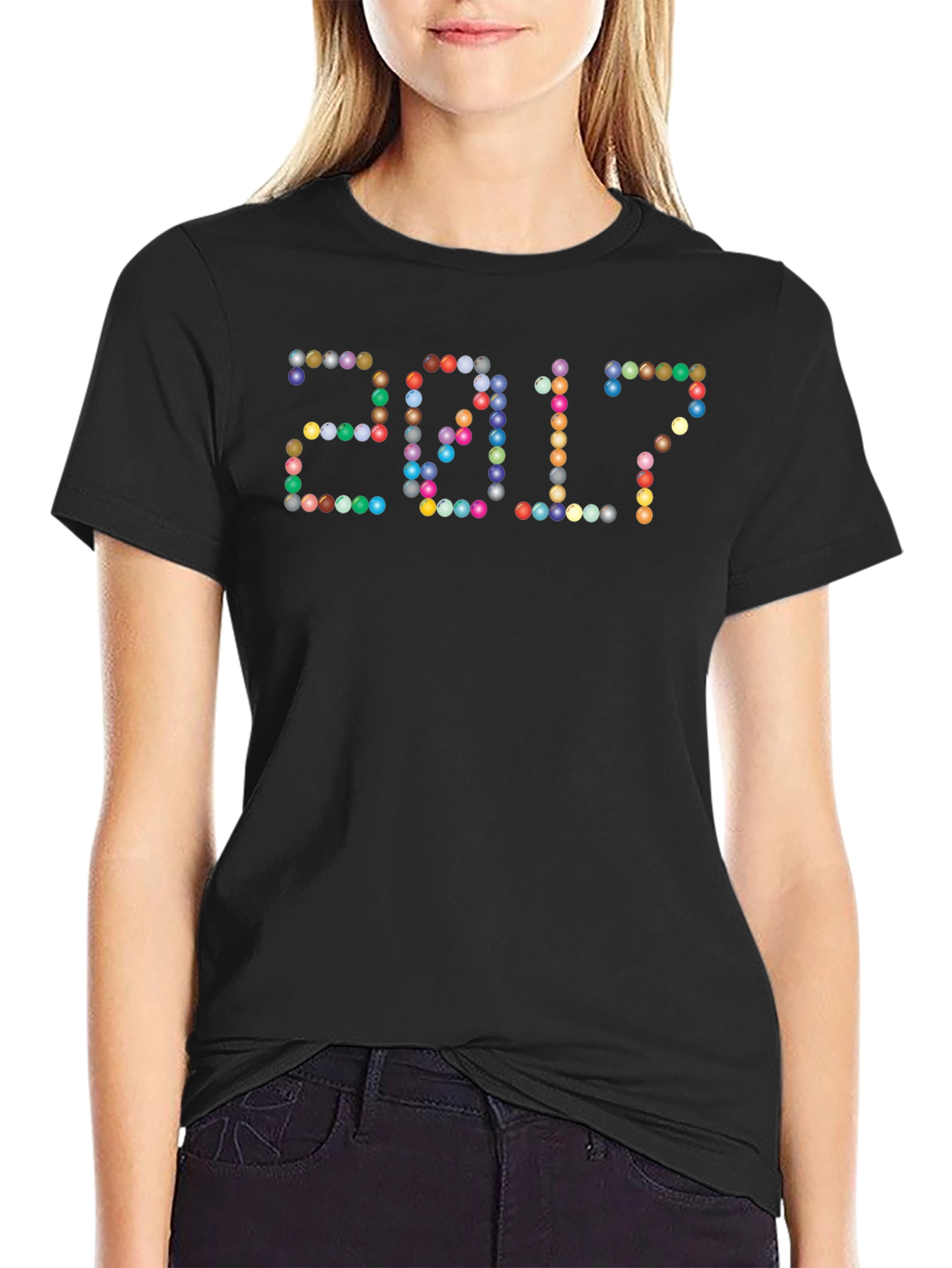 2017 Colorful Beads Black T-Shirt