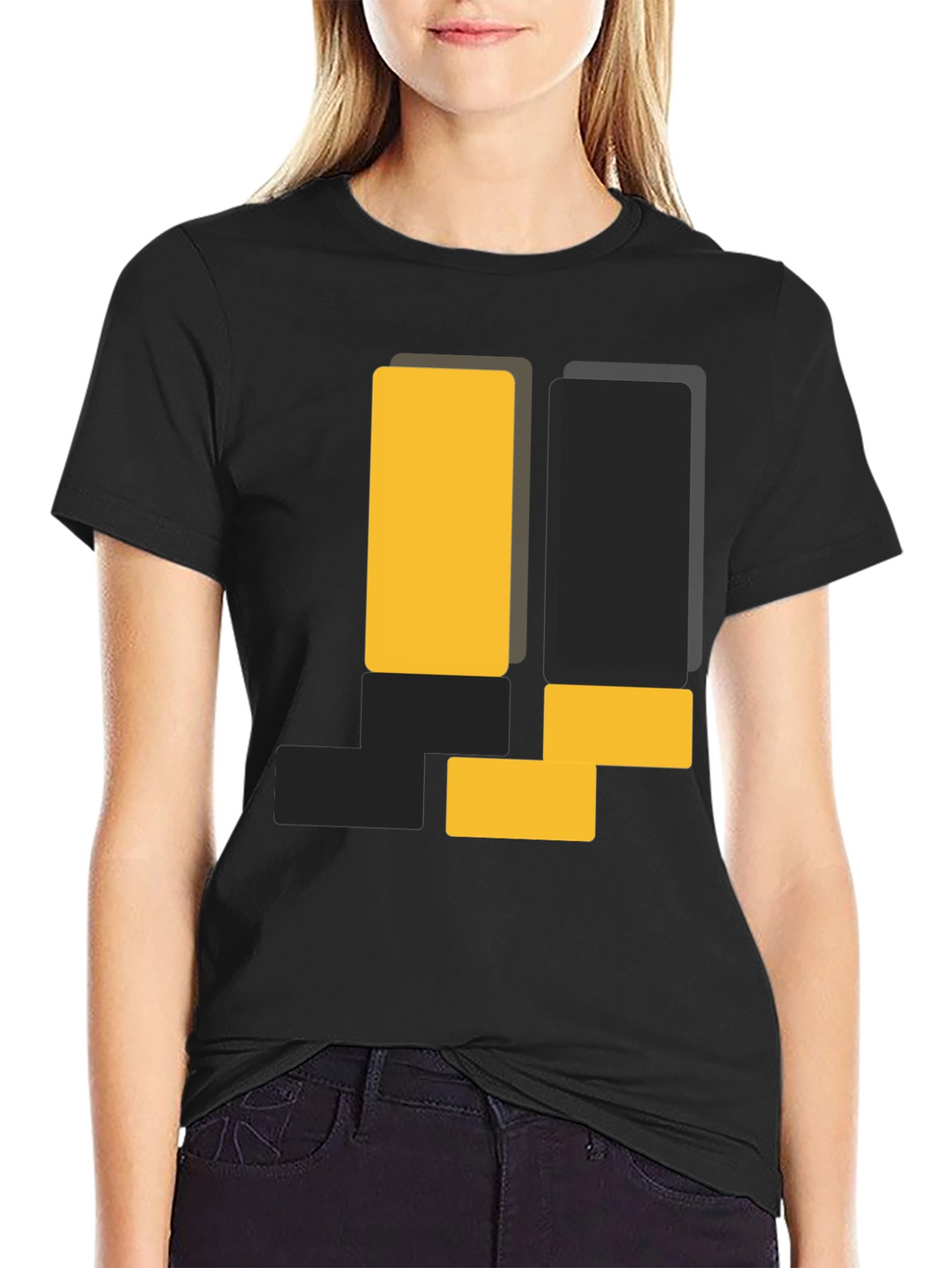 Geometric Block Design Black T-Shirt