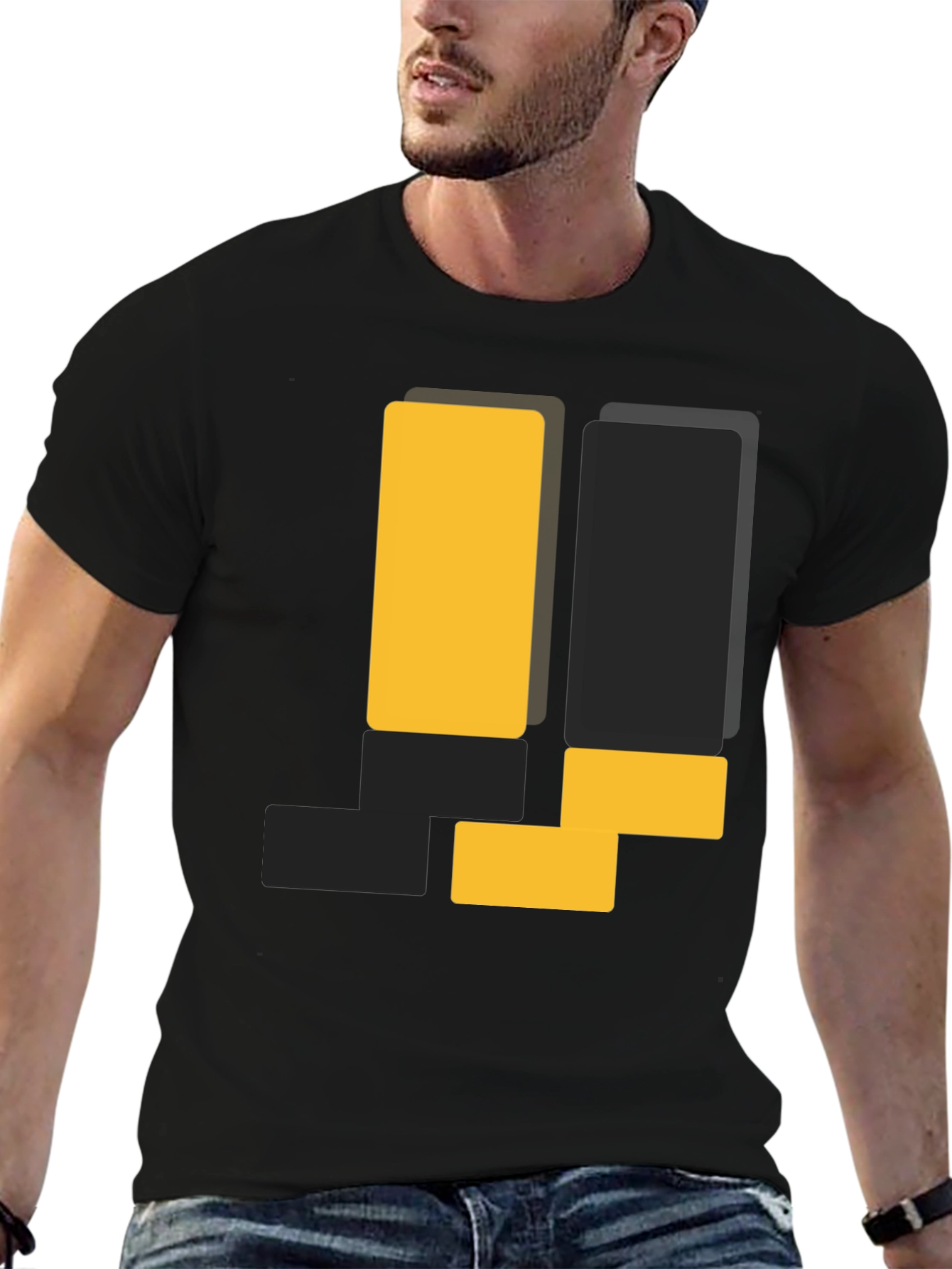 Geometric Block Design Black T-Shirt