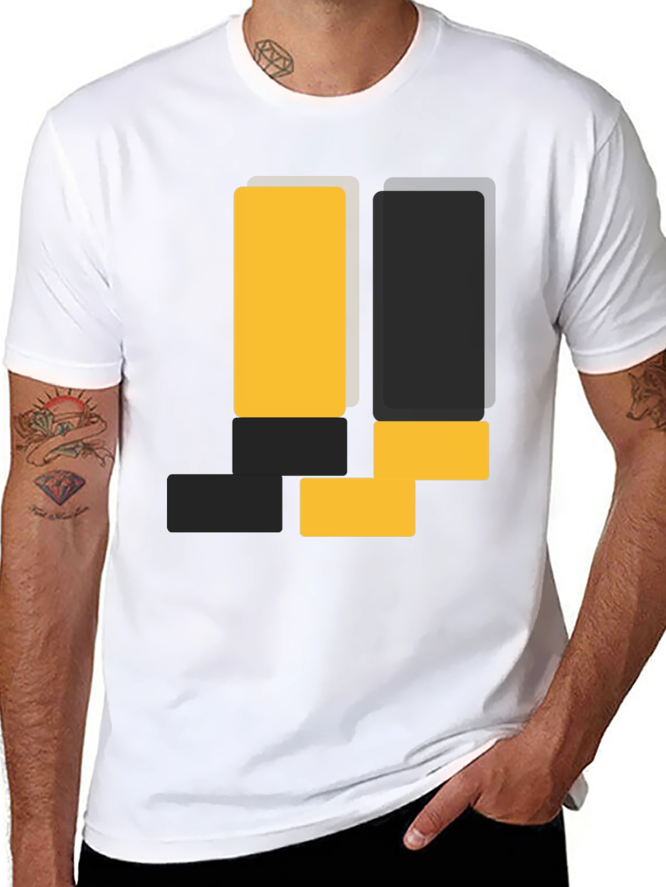 Geometric Block Design Black T-Shirt