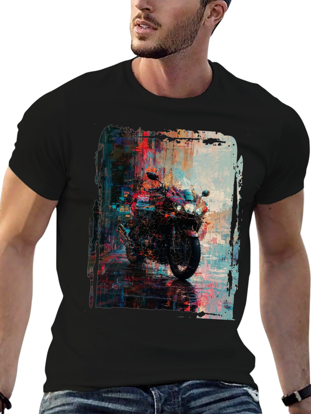 Motorcycle Graphic Tee - Urban Style Black T-Shirt