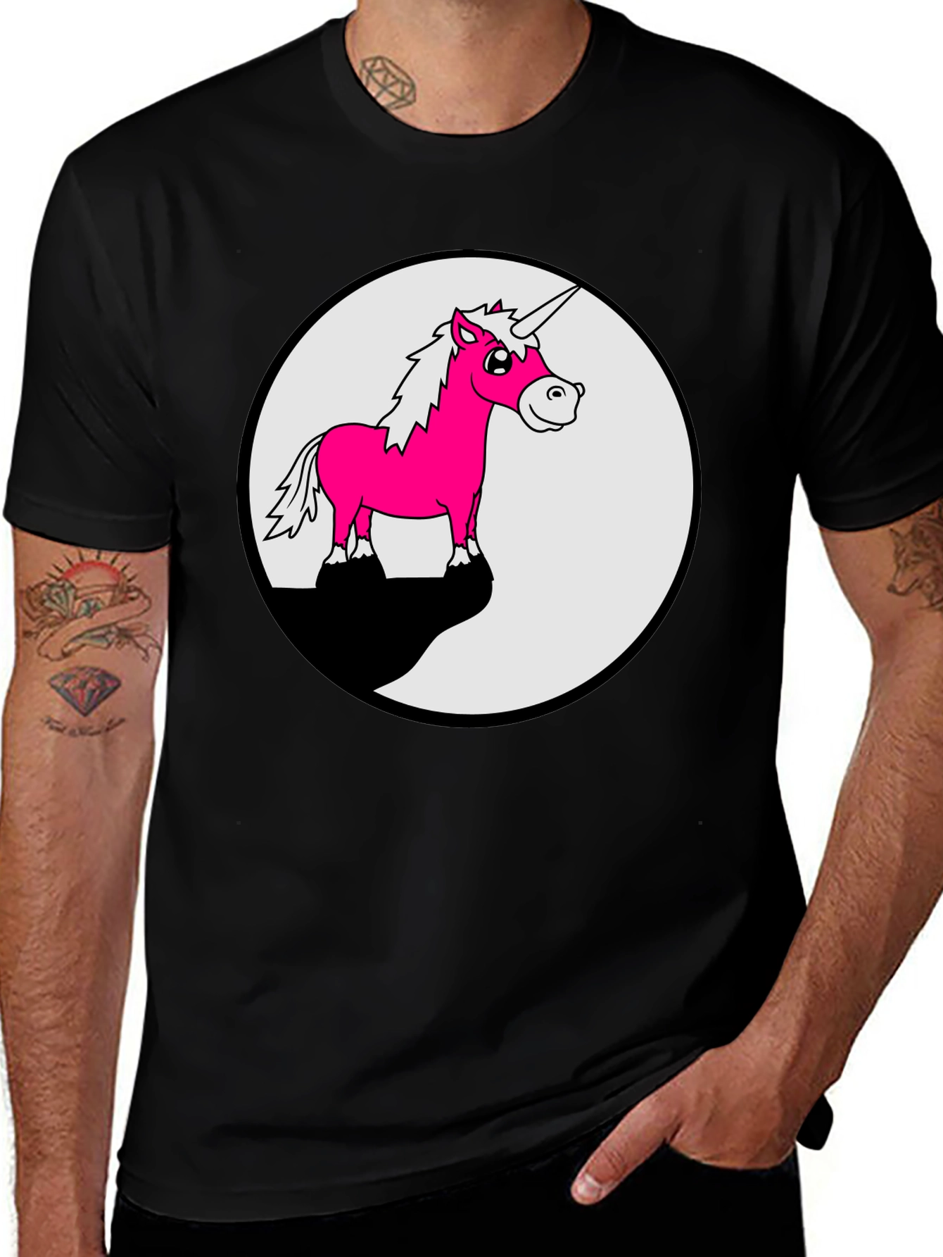 Unicorn Yin Yang Graphic Tee - Black Cotton Blend