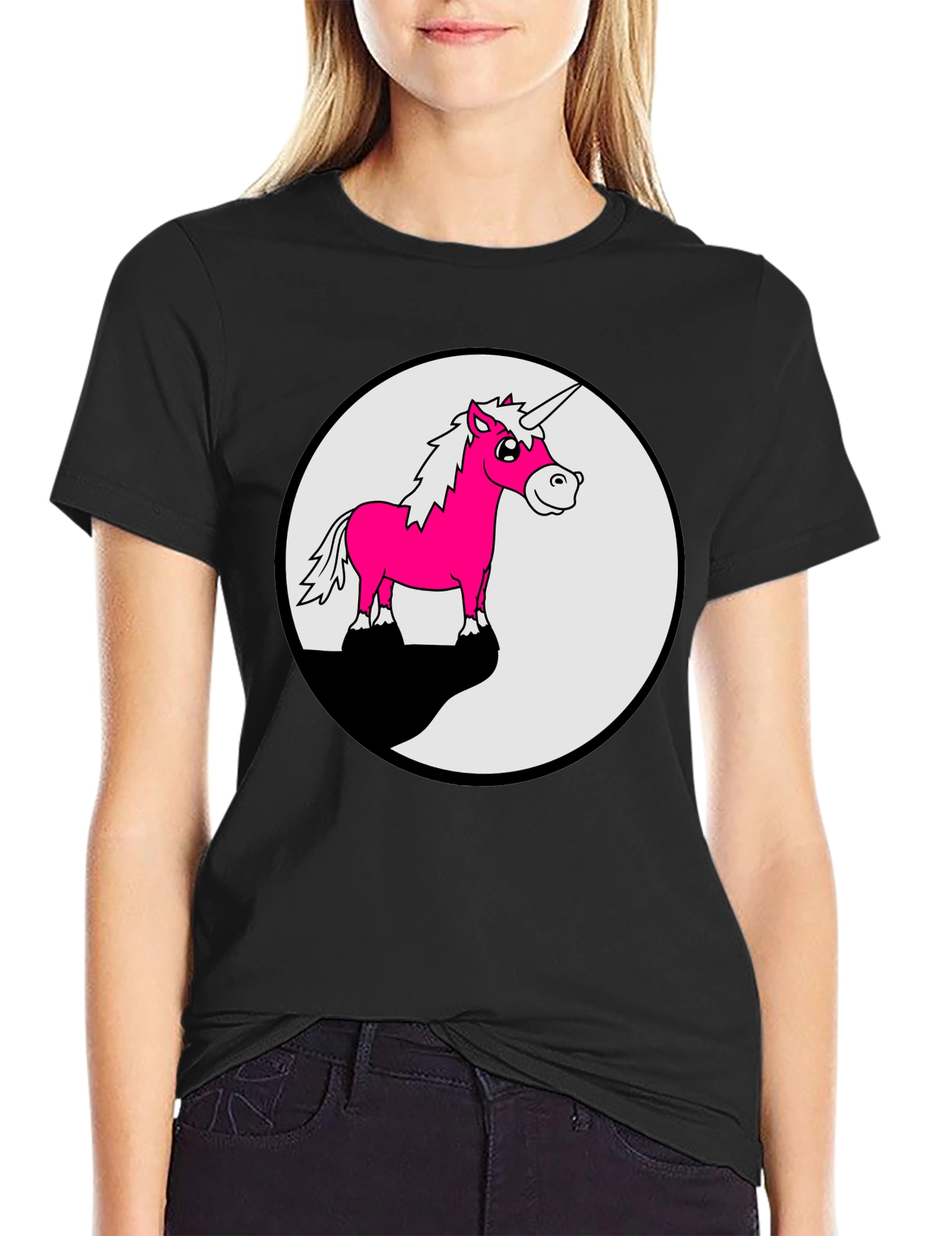 Unicorn Yin Yang Graphic Tee - Black Cotton Blend