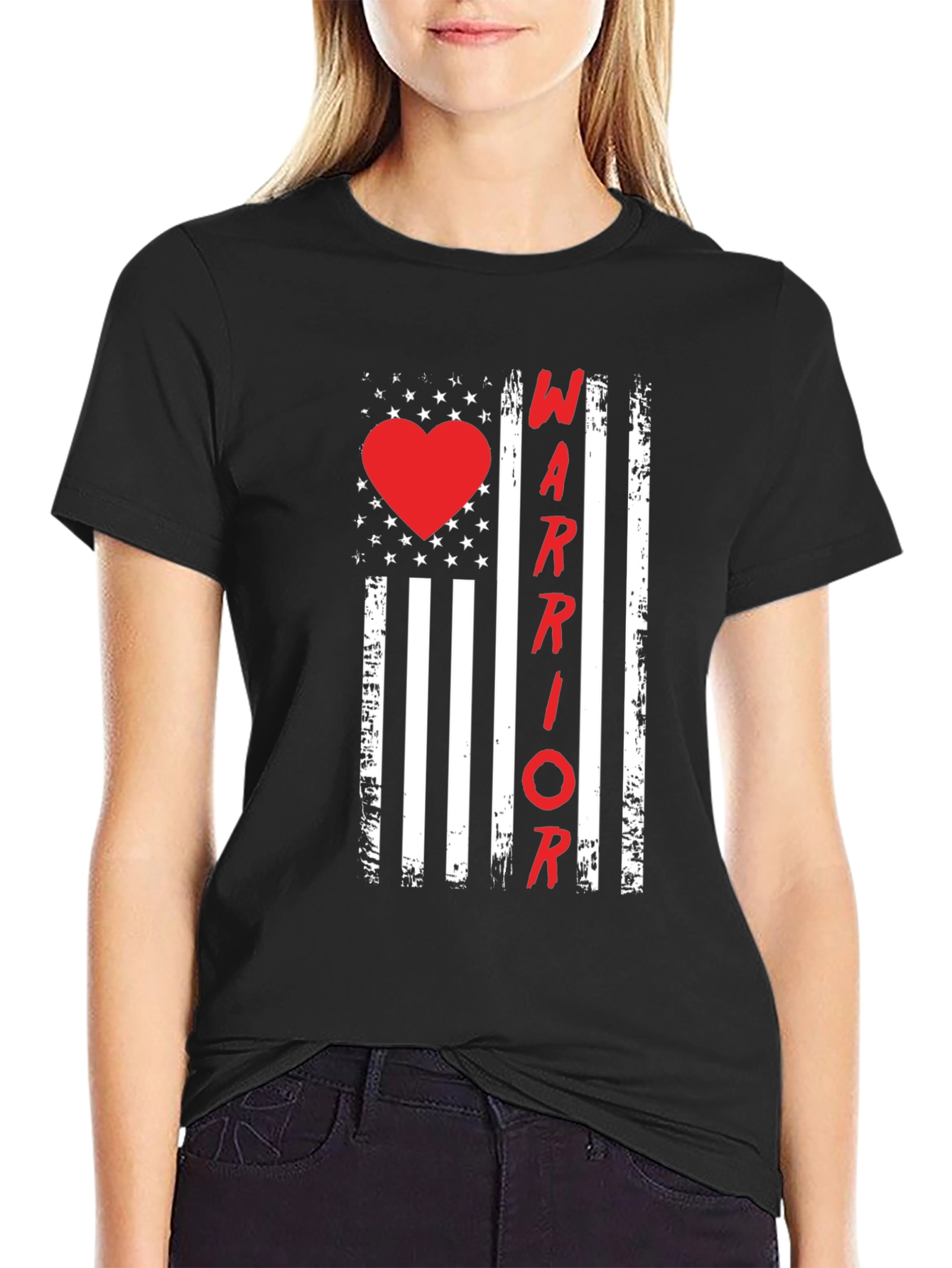 Warrior Heart Flag Graphic Tee - Black