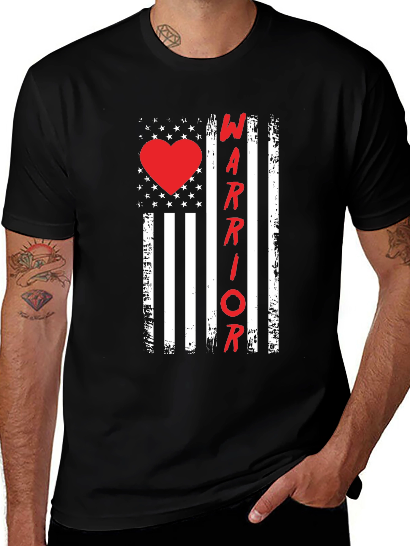 Warrior Heart Flag Graphic Tee - Black