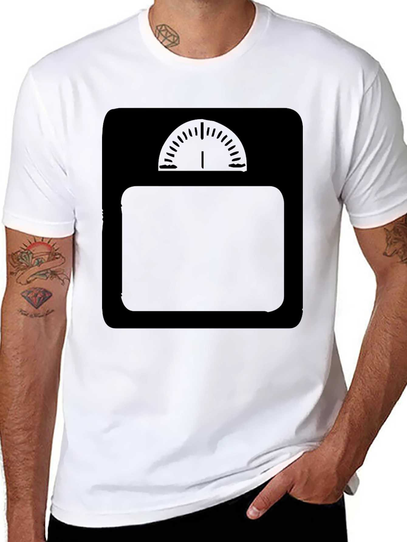 Mens Black T-Shirt with Weight Scale Design