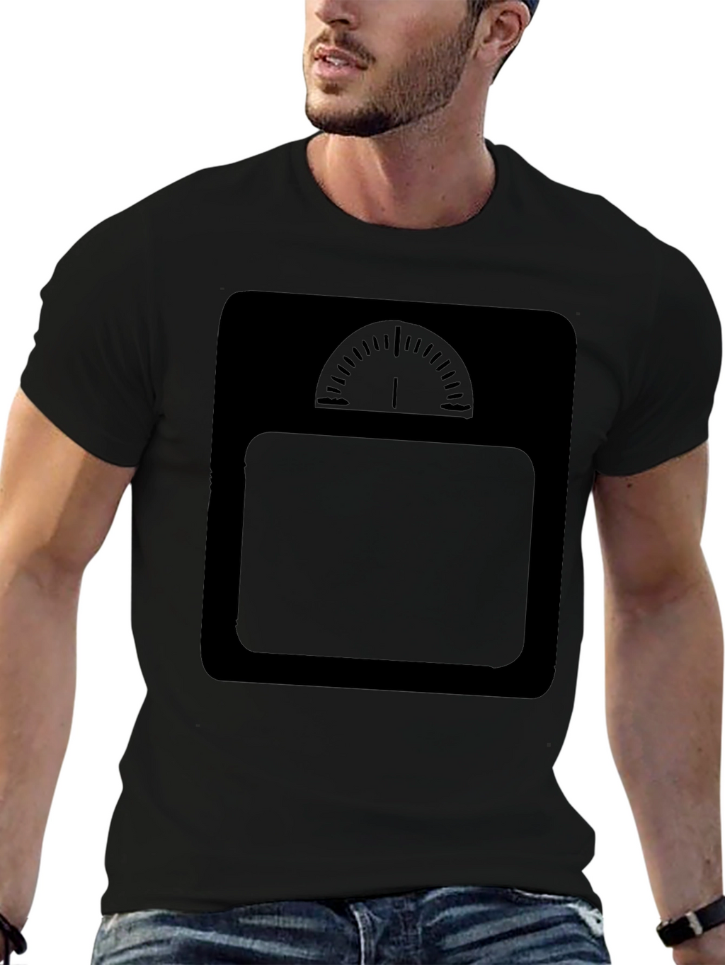 Mens Black T-Shirt with Weight Scale Design