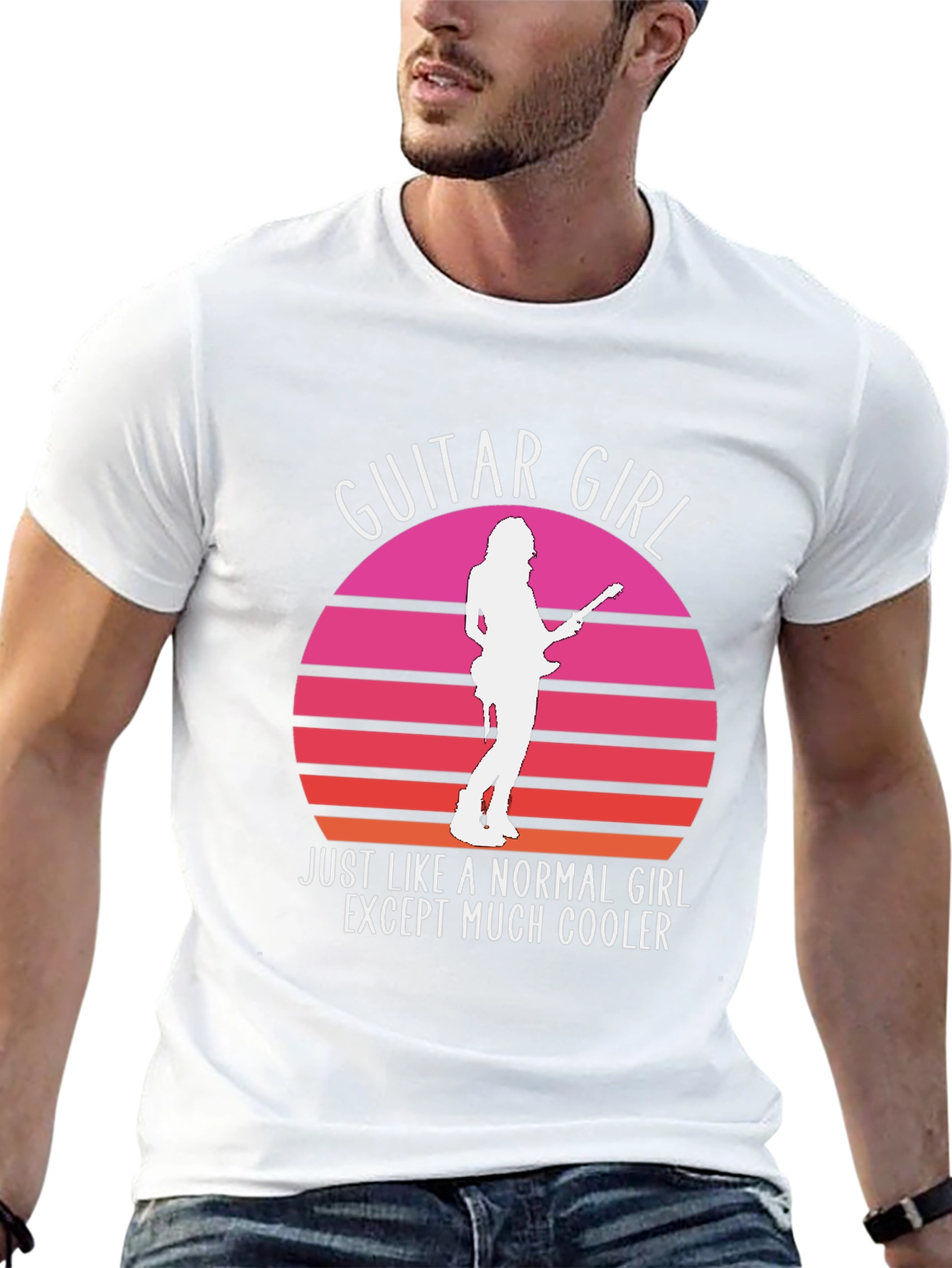 Guitar Girl Retro Sunset T-Shirt - Music Lover Tee