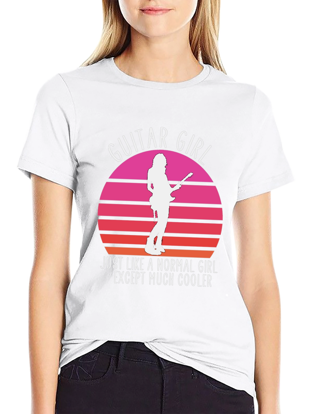 Guitar Girl Retro Sunset T-Shirt - Music Lover Tee