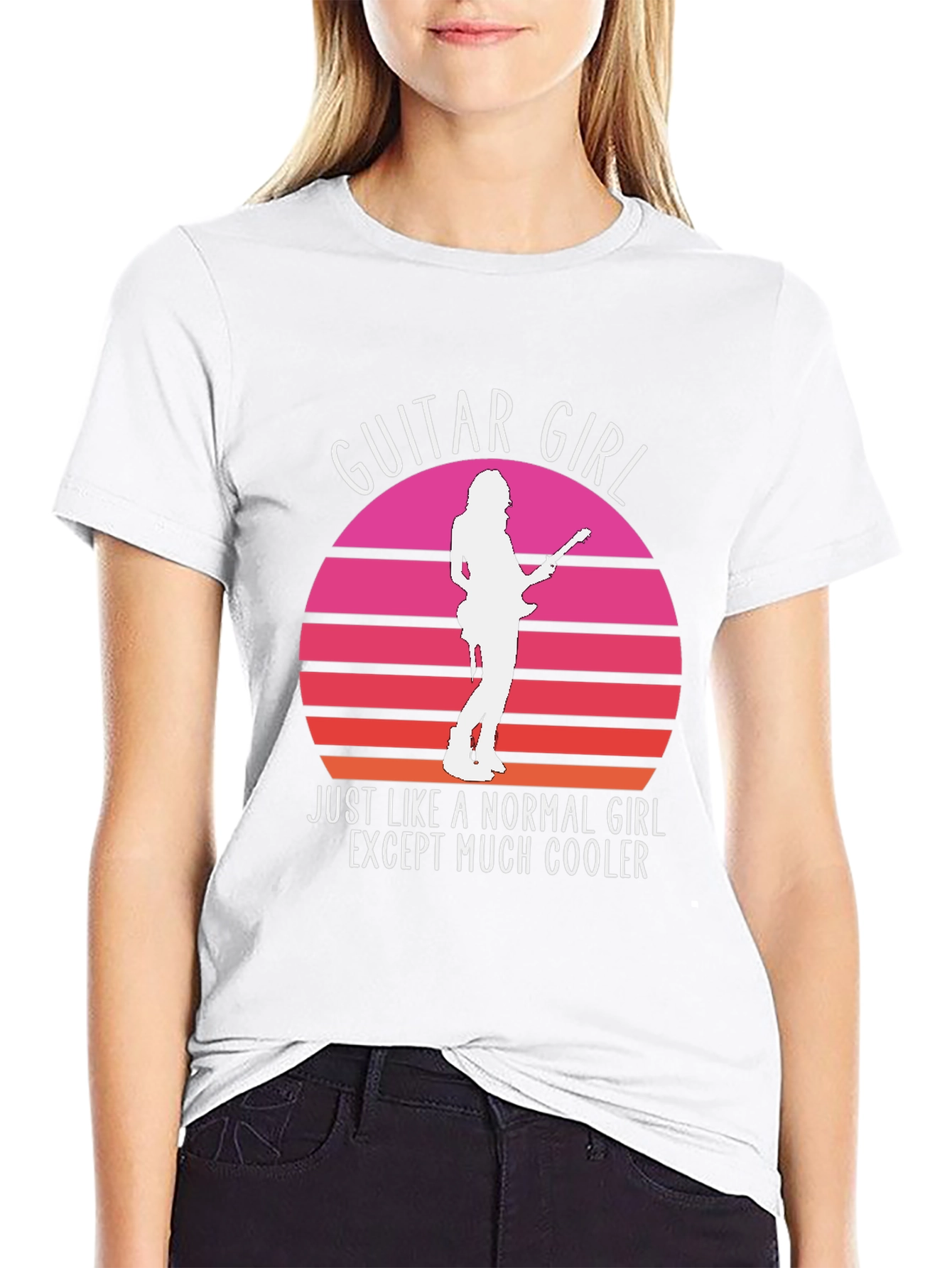 Guitar Girl Retro Sunset T-Shirt - Music Lover Tee