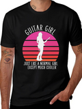 Guitar Girl Retro Sunset T-Shirt - Music Lover Tee