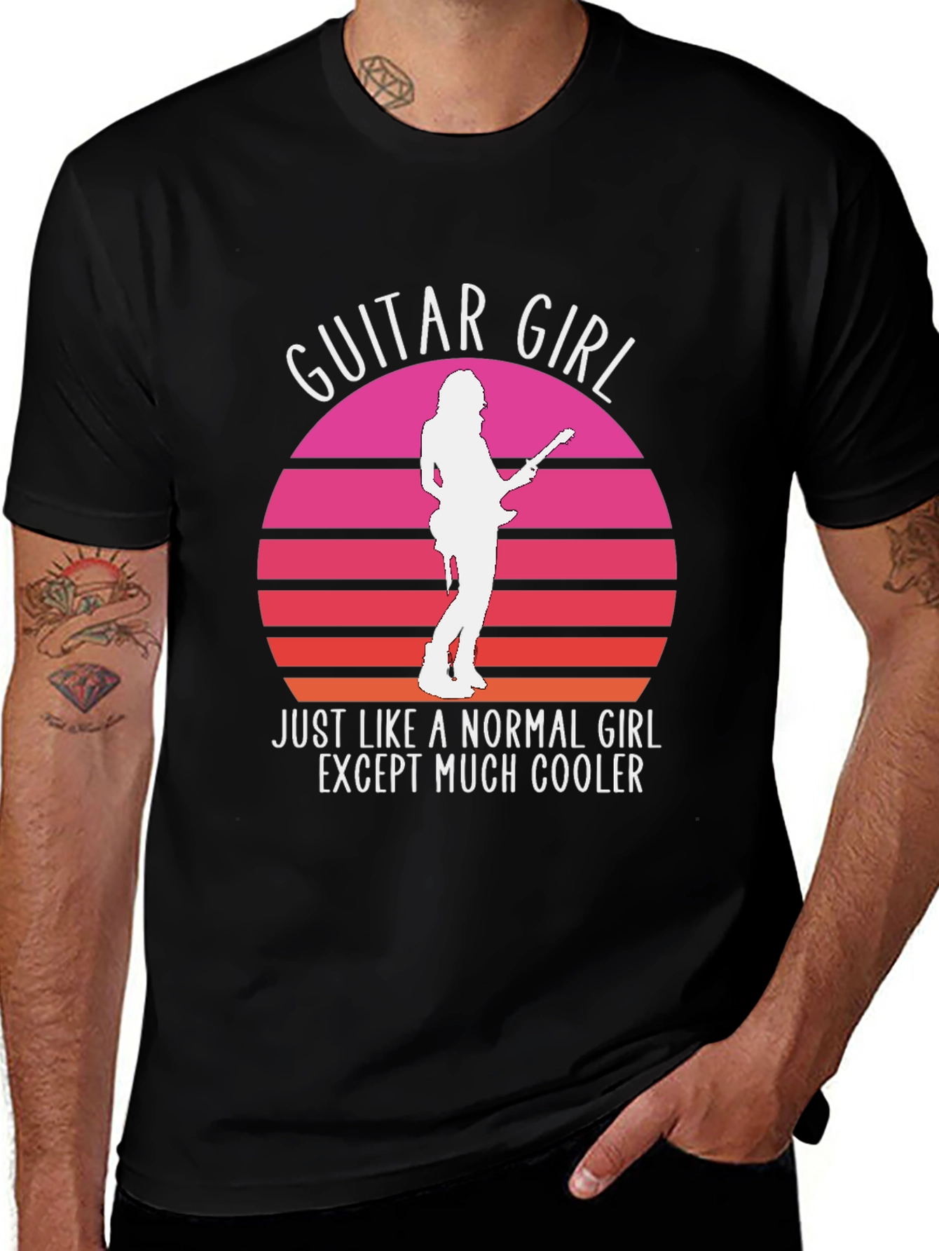 Guitar Girl Retro Sunset T-Shirt - Music Lover Tee