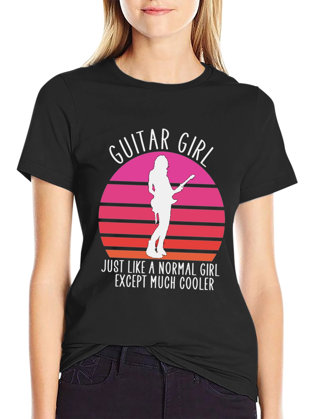 Guitar Girl Retro Sunset T-Shirt - Music Lover Tee